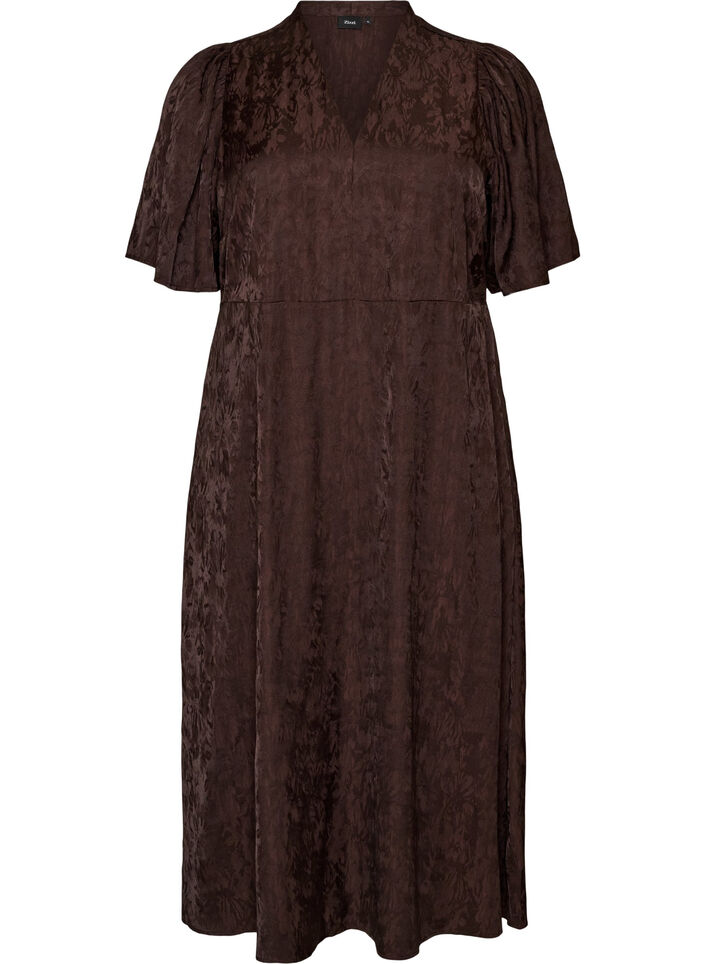 Midikleid aus Jacquard mit Paisleymuster und Fl&uuml;gel&auml;rmeln, Braun, Packshot image number 0