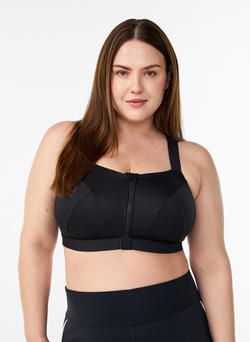 Soutien-gorge de sport avec une fermeture sur le devant et un maintien &eacute;lev&eacute;, Noir, Model image number 0