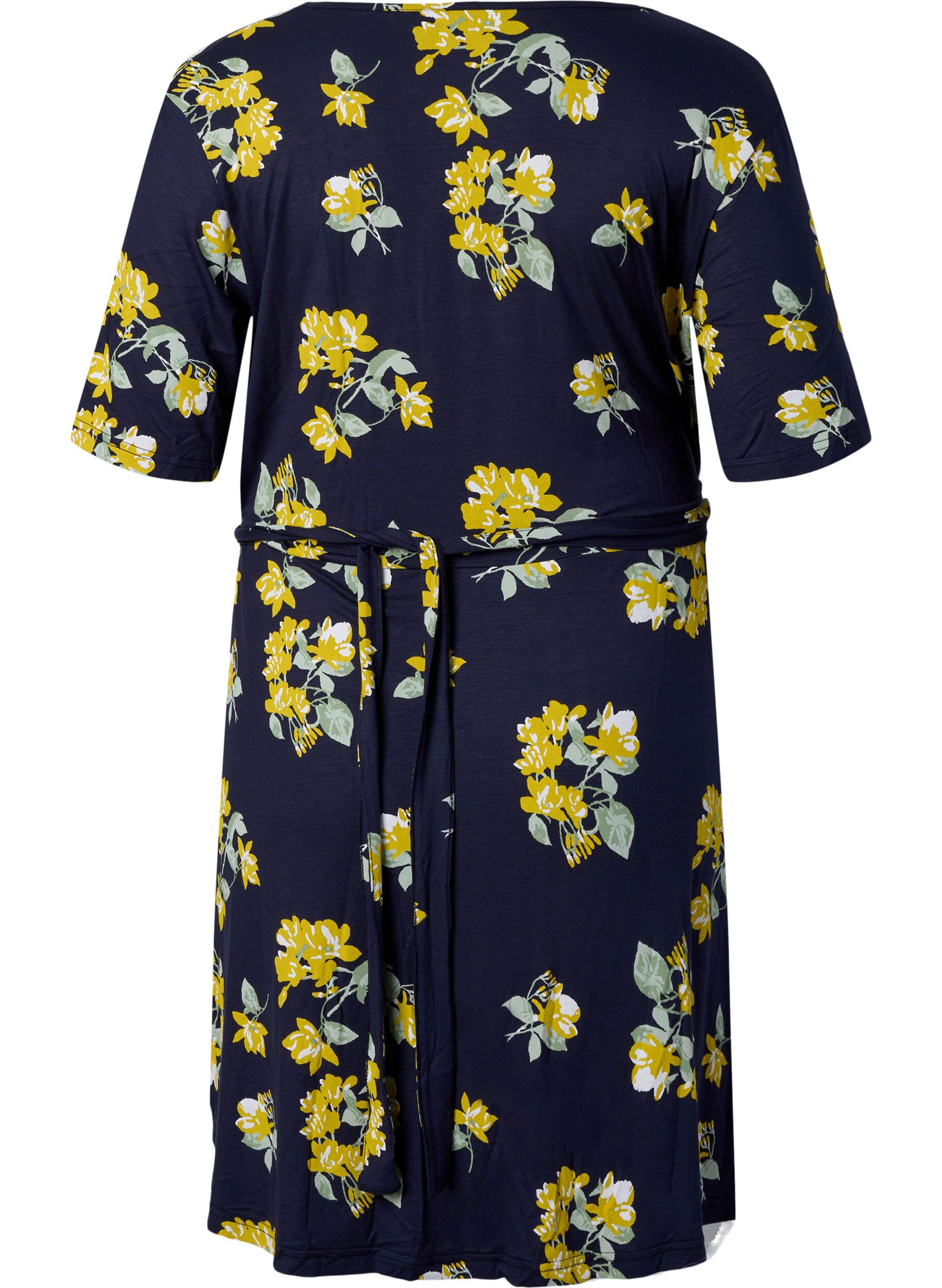 Zizzi Robe portefeuille en viscose &agrave; manches courtes, Night Sky AOP Flower, Packshot image number 1