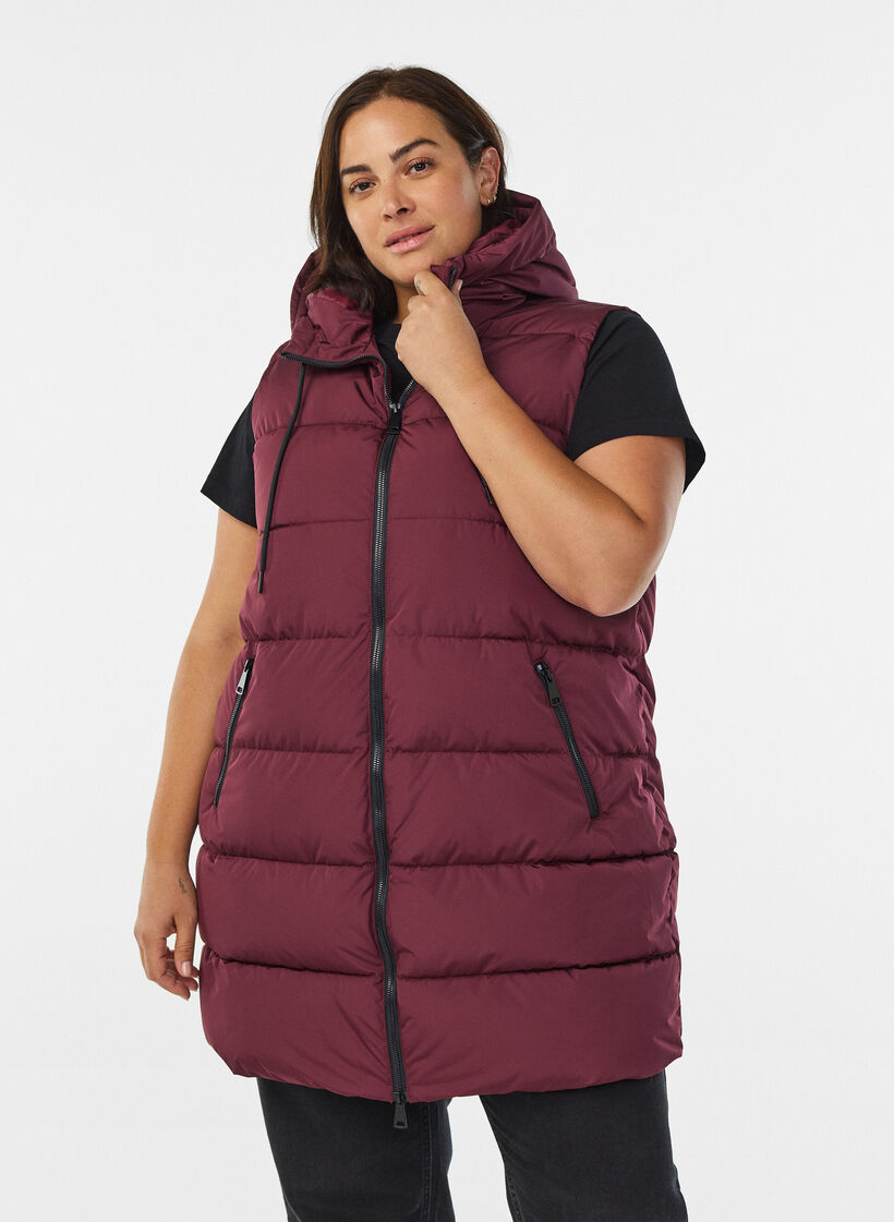 Veste longue avec capuche et poches, Bordeaux, Model image number 0