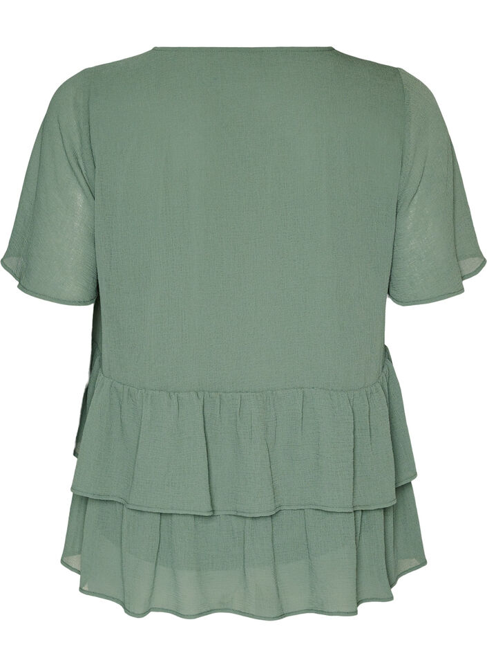 Blouse avec col en V et volants, Vert, Packshot image number 1