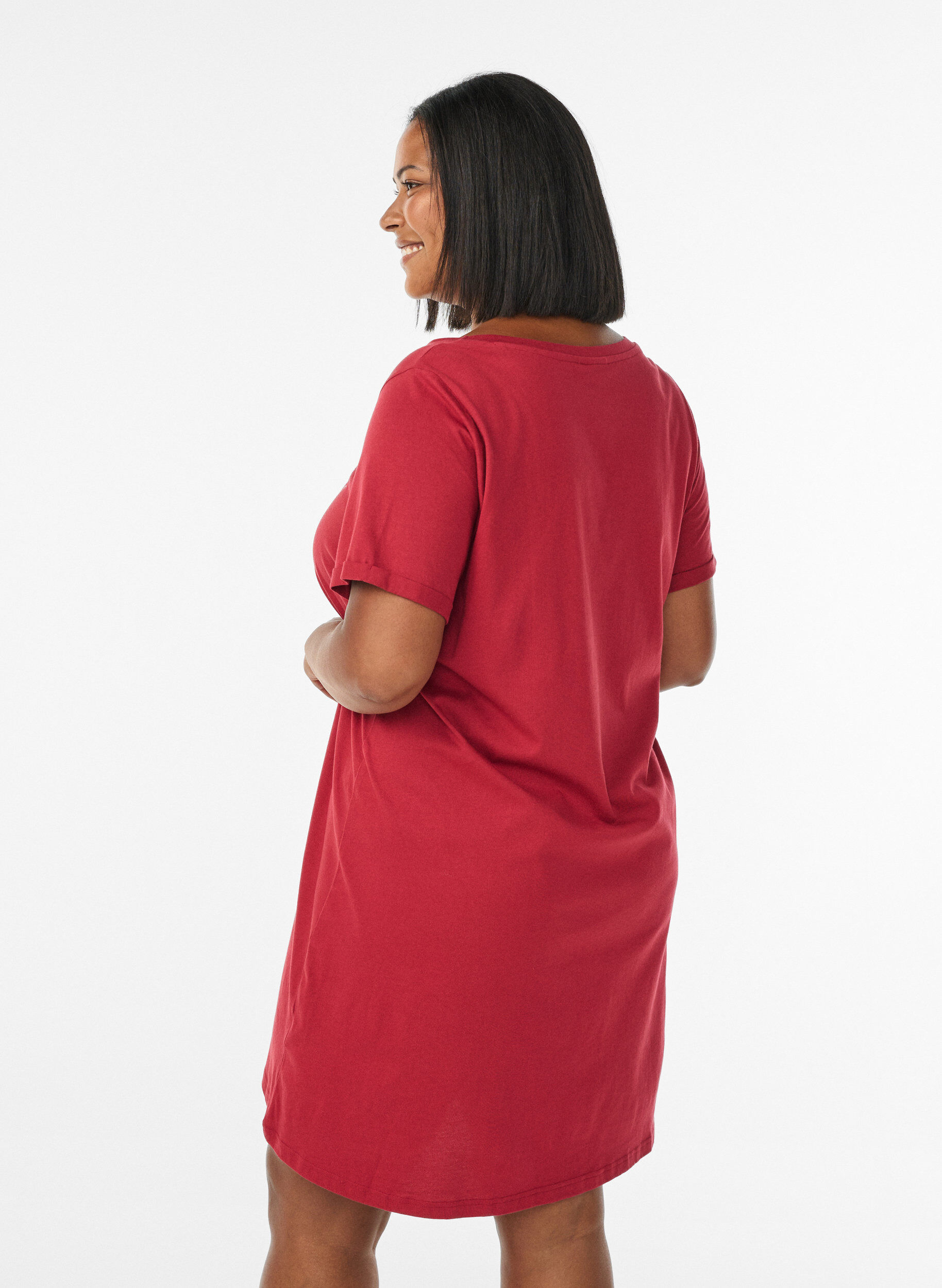 Zizzi Kurz&auml;rmeliges Nachthemd aus Bio-Baumwolle, Rot, Model image number 2