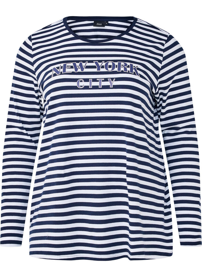 Gestreifte Bluse mit Motiv, White w.Navy Stripe, Packshot image number 0