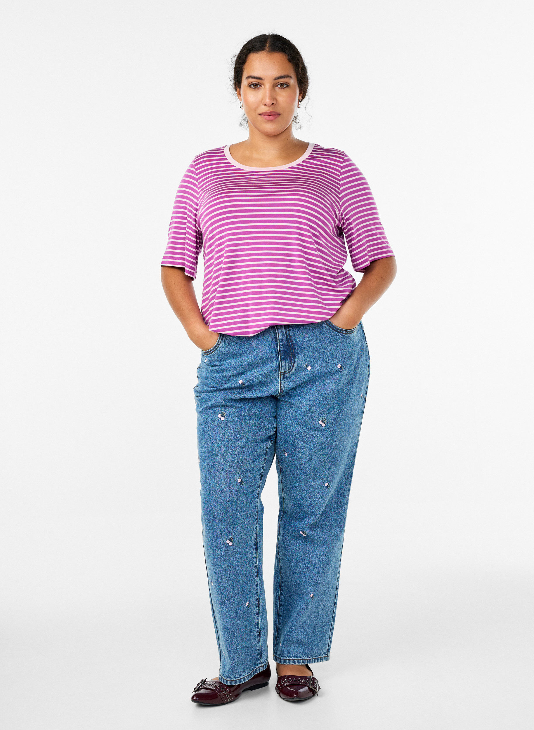 ZizziT-Shirt mit TENCEL&trade; Lyocell und Streifen, Lila, Model image number 1