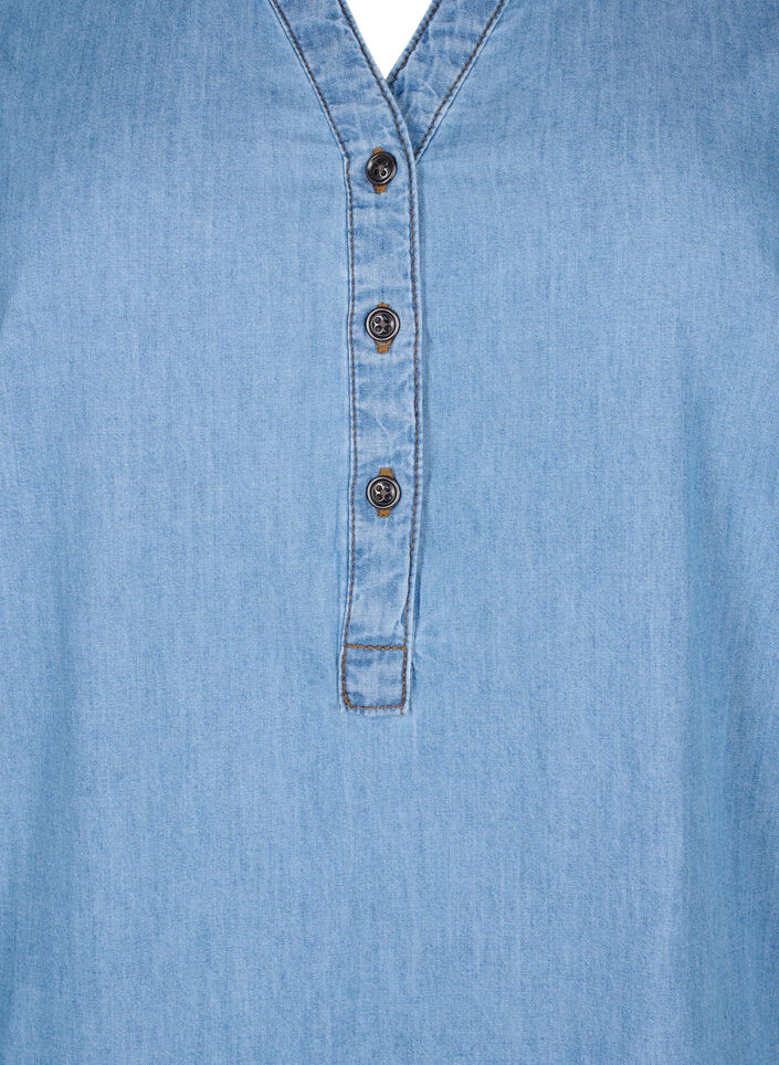Jeanskleid mit Schlitz und kurzen Ärmeln, Blue denim, Packshot image number 2