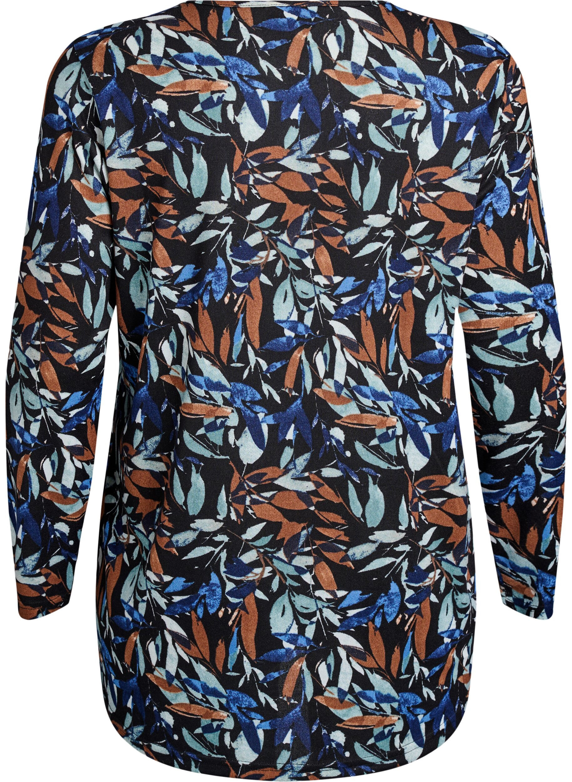 Zizzi Gemusterte Bluse mit langen &Auml;rmeln, Blau, Packshot image number 1