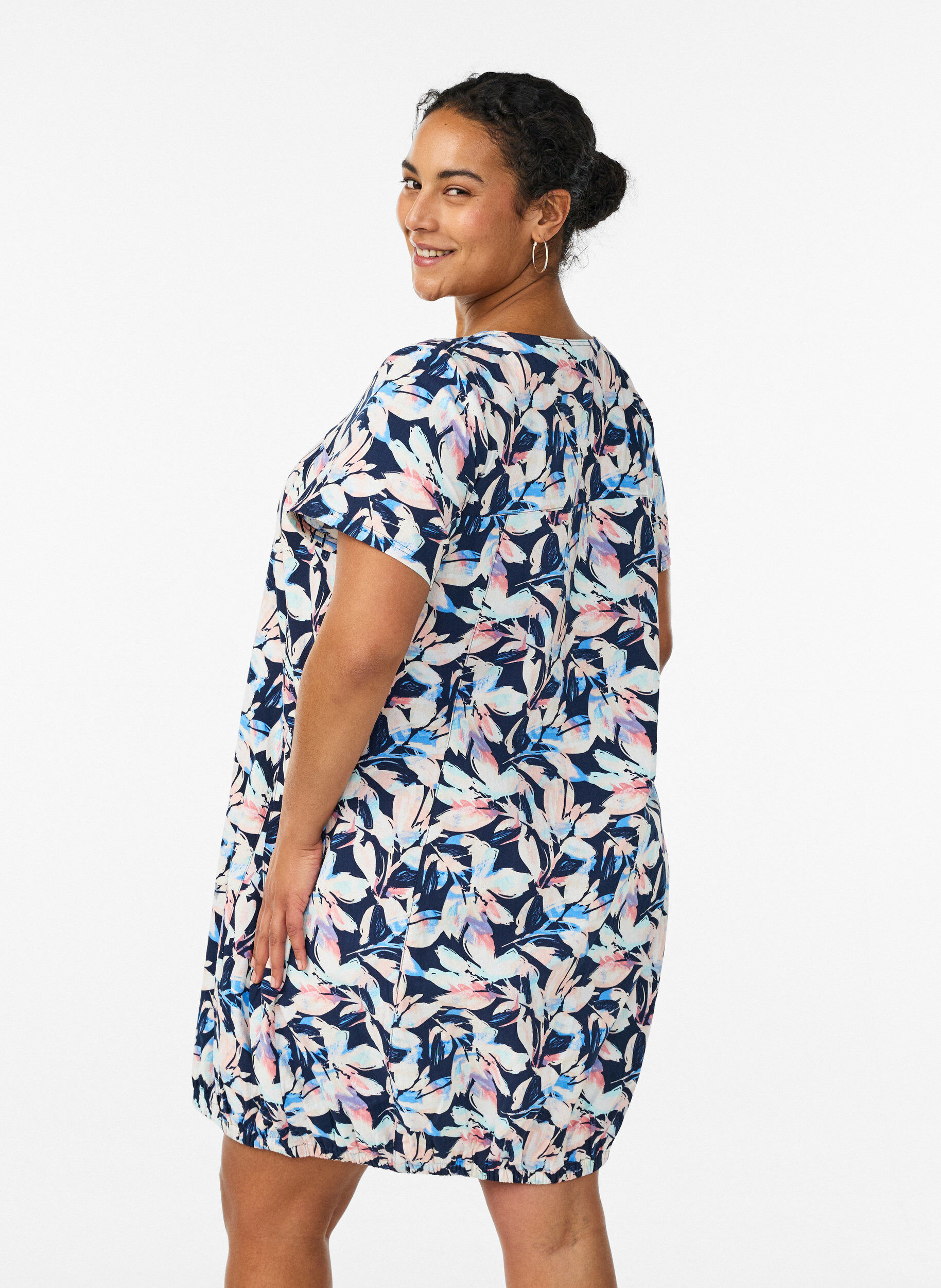 ZizziRobe en coton &agrave; manches courtes avec imprim&eacute;, Bleu, Model image number 2