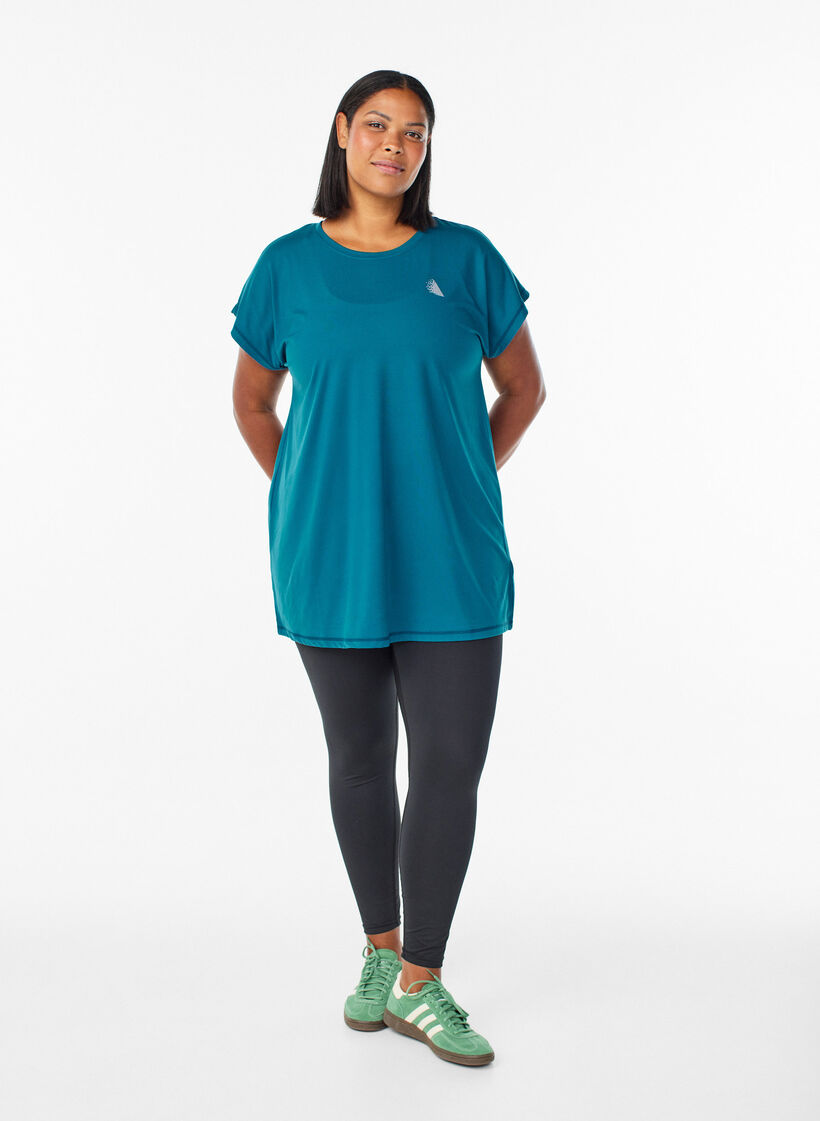 T-shirt long de sport, Bleu p&eacute;trole, Model image number 1
