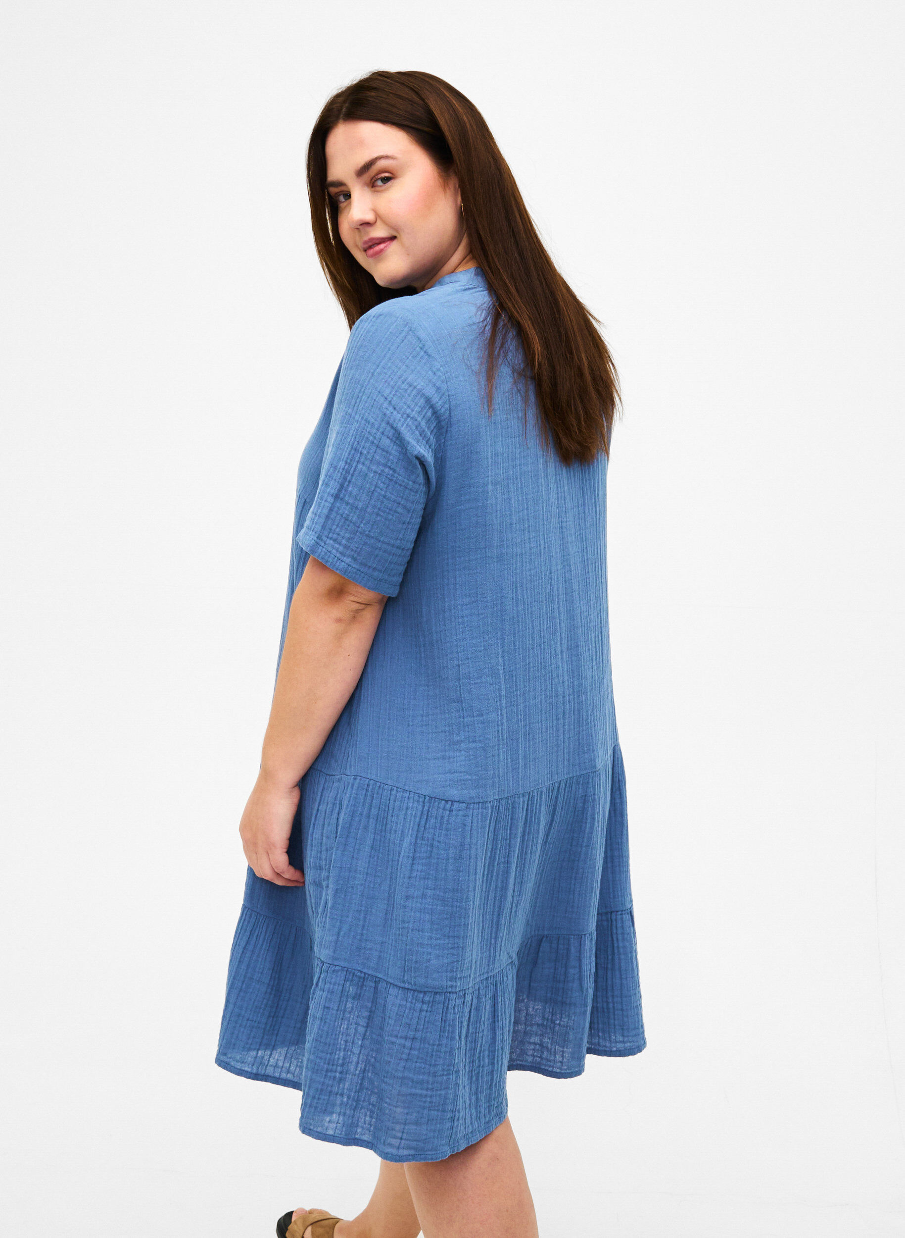 Zizzi Robe &agrave; manches courtes en coton 100 %, Moonlight Blue, Model image number 1