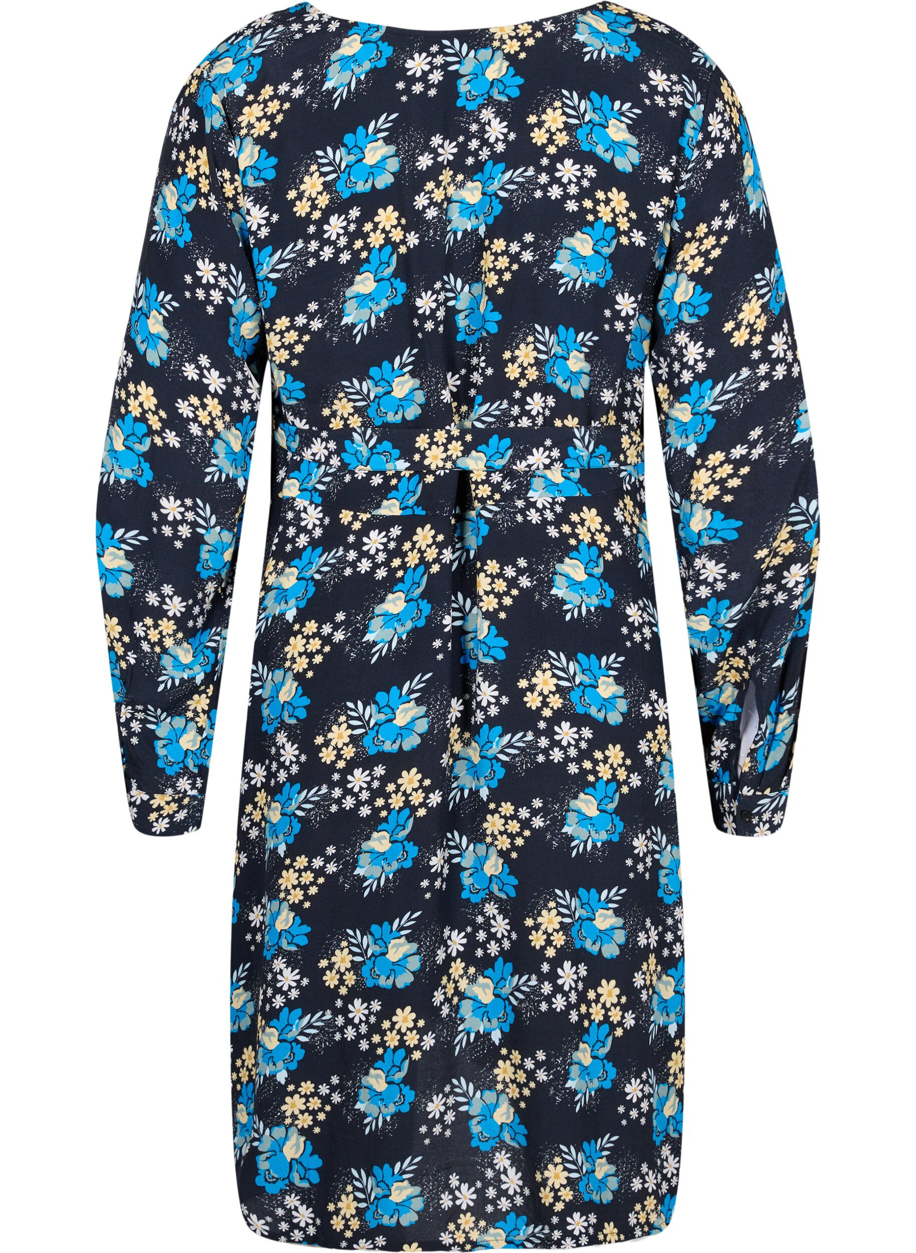 Zizzi Robe cache-c&oelig;ur de grossesse &agrave; fleurs en viscose, Bleu, Packshot image number 1