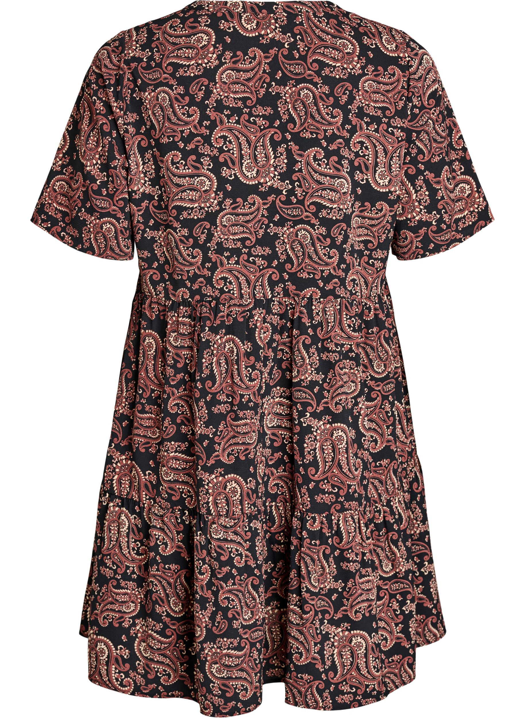 Zizzi Robe &agrave; manches courtes coupe trap&egrave;ze avec d&eacute;coupes, Noir, Packshot image number 1