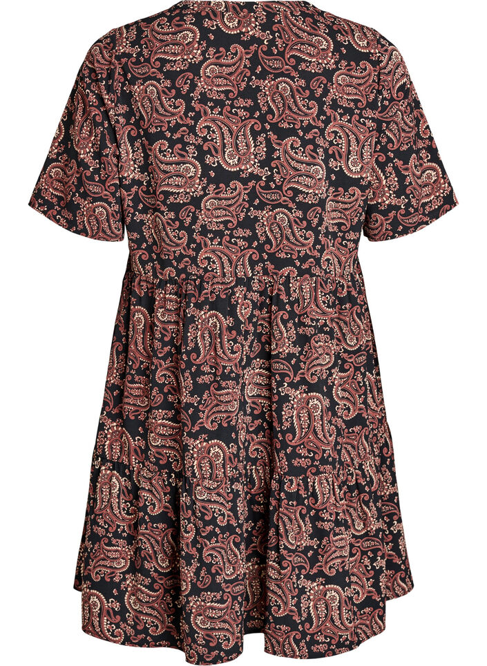 Robe &agrave; manches courtes coupe trap&egrave;ze avec d&eacute;coupes, Noir, Packshot image number 1