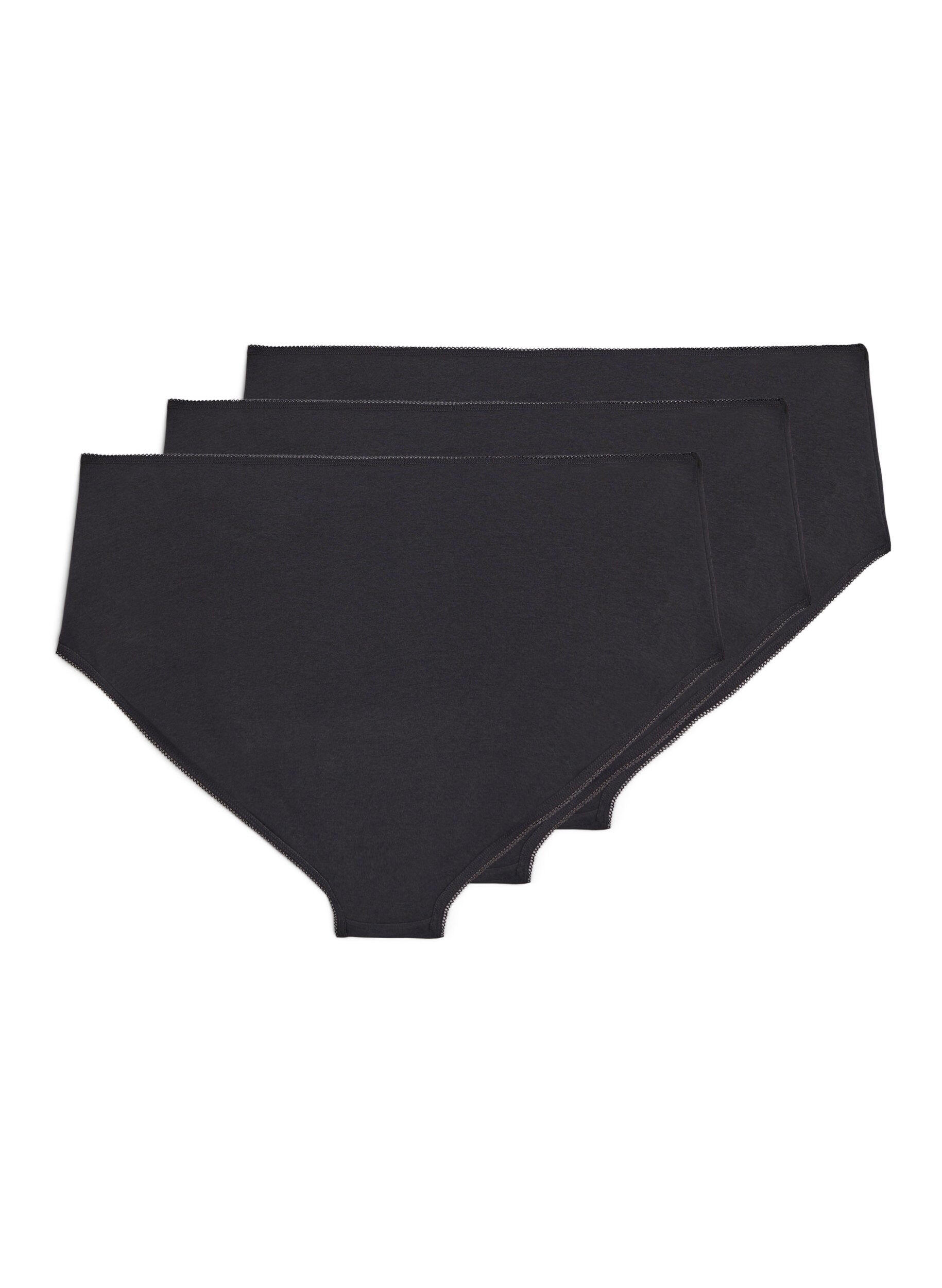 Zizzi Slip 3-pack en coton avec taille r&eacute;guli&egrave;re, Noir, Packshot image number 1