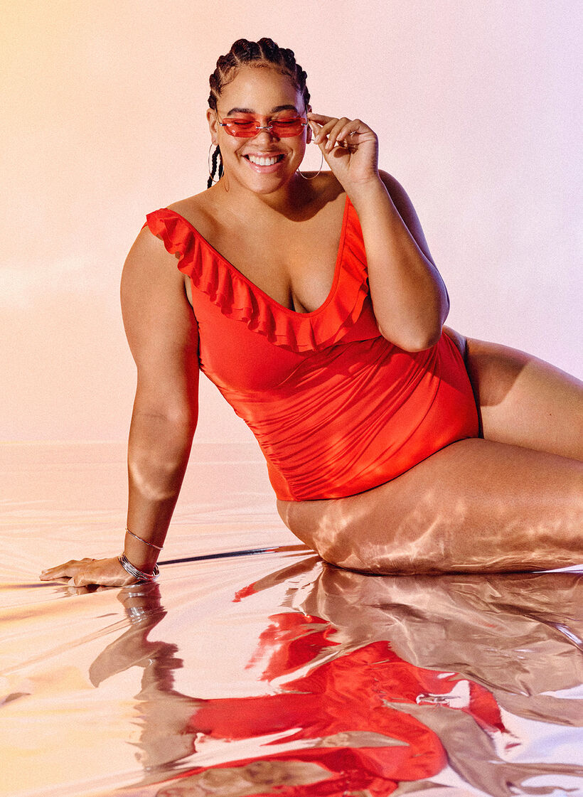 Maillot de bain avec volants et inserts amovibles, Orange, Image image number 0