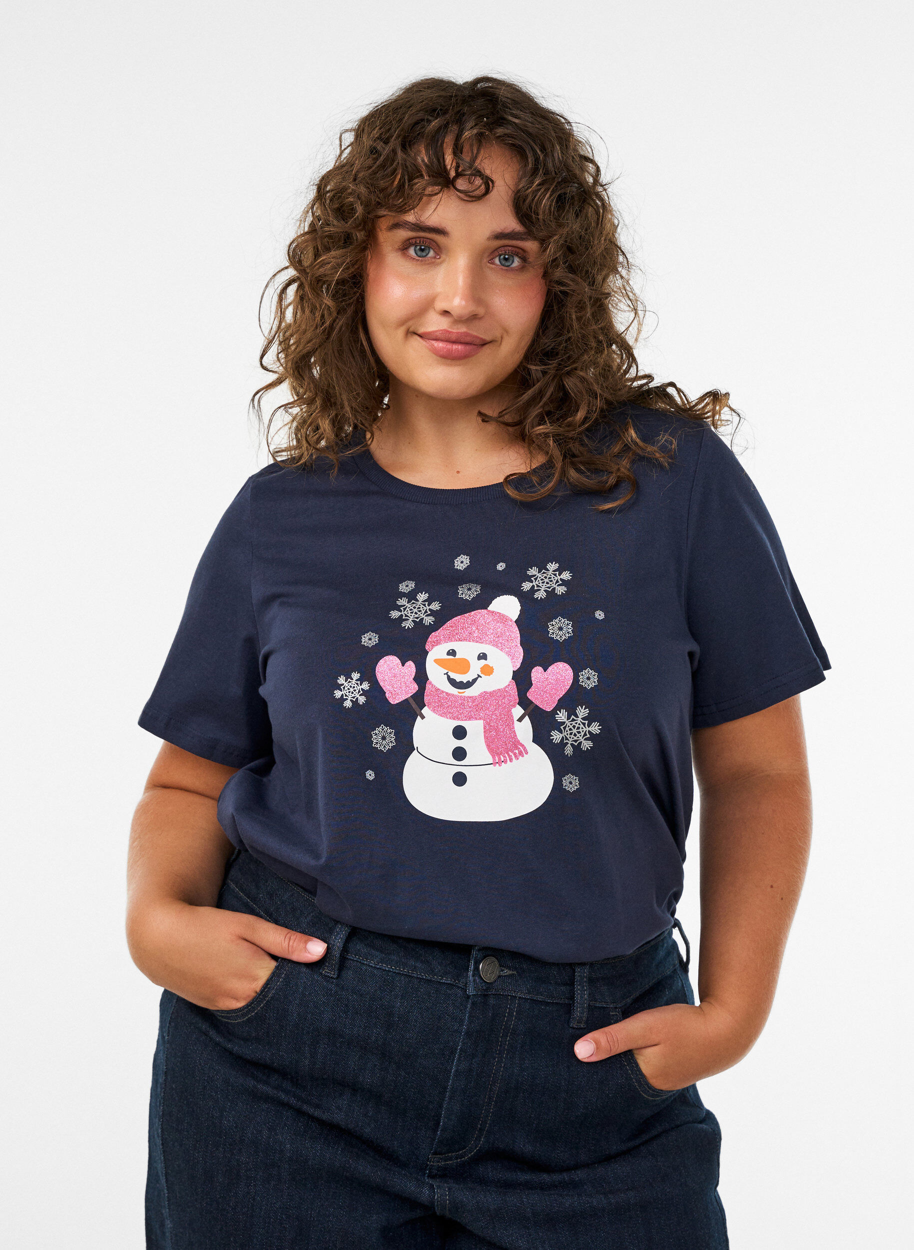ZizziT-shirt de No&euml;l en coton bio, Bleu, Model image number 0