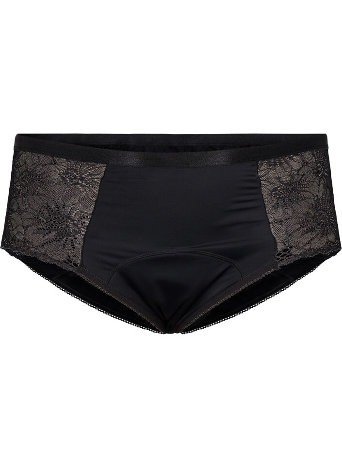Culotte menstruelle hipster avec dentelle, Black, Packshot image number 0