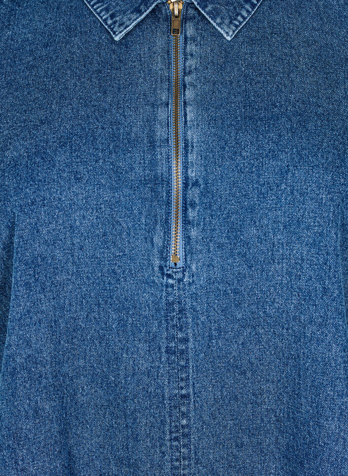 Kurzes Denim-Kleid mit Rei&szlig;verschluss und 3/4-&Auml;rmeln, Blau, Packshot image number 2