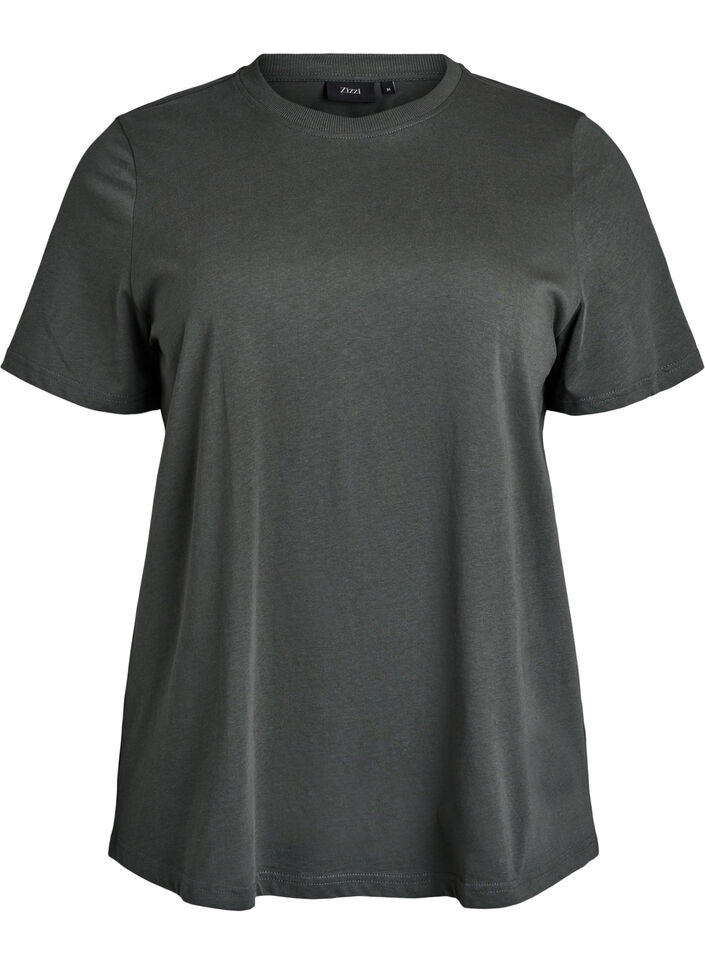 T-shirt basique en coton &agrave; col rond, Vert fonc&eacute;, Packshot image number 0