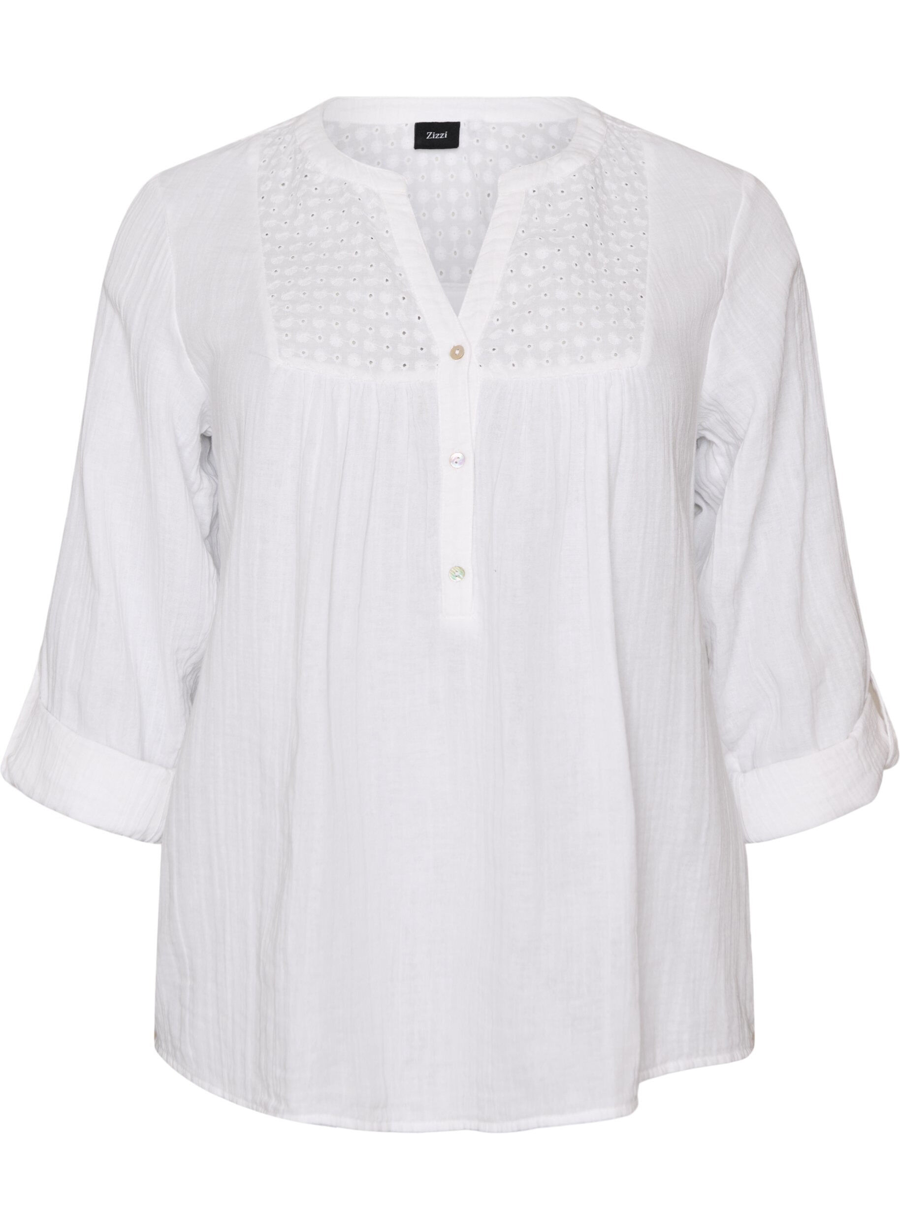 Blouse en mousseline de coton avec broderie anglaise