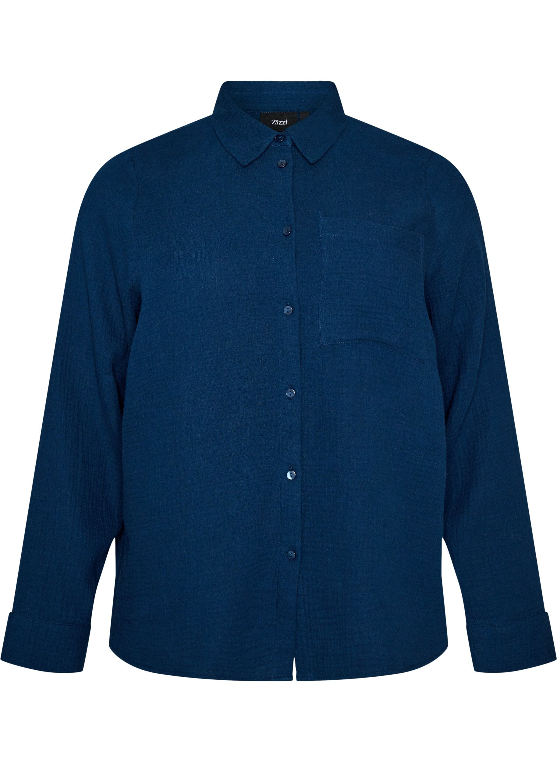 ZizziNachthemd aus Baumwoll-Musselin mit langen &Auml;rmeln, Blau, Packshot image number 0