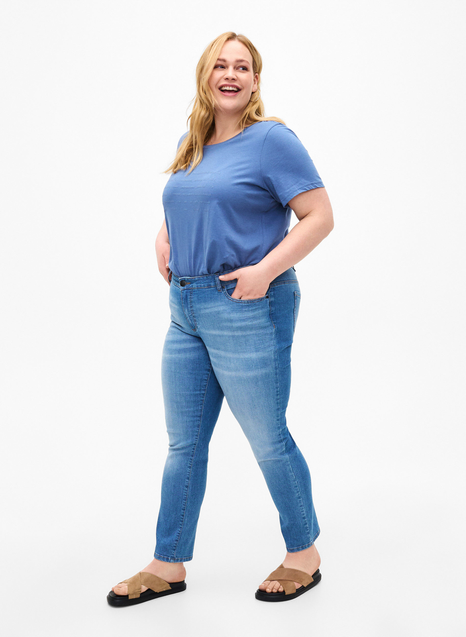 Zizzi T-Shirt mit Text-Motiv, Moonlight B. W.Navy, Model image number 2