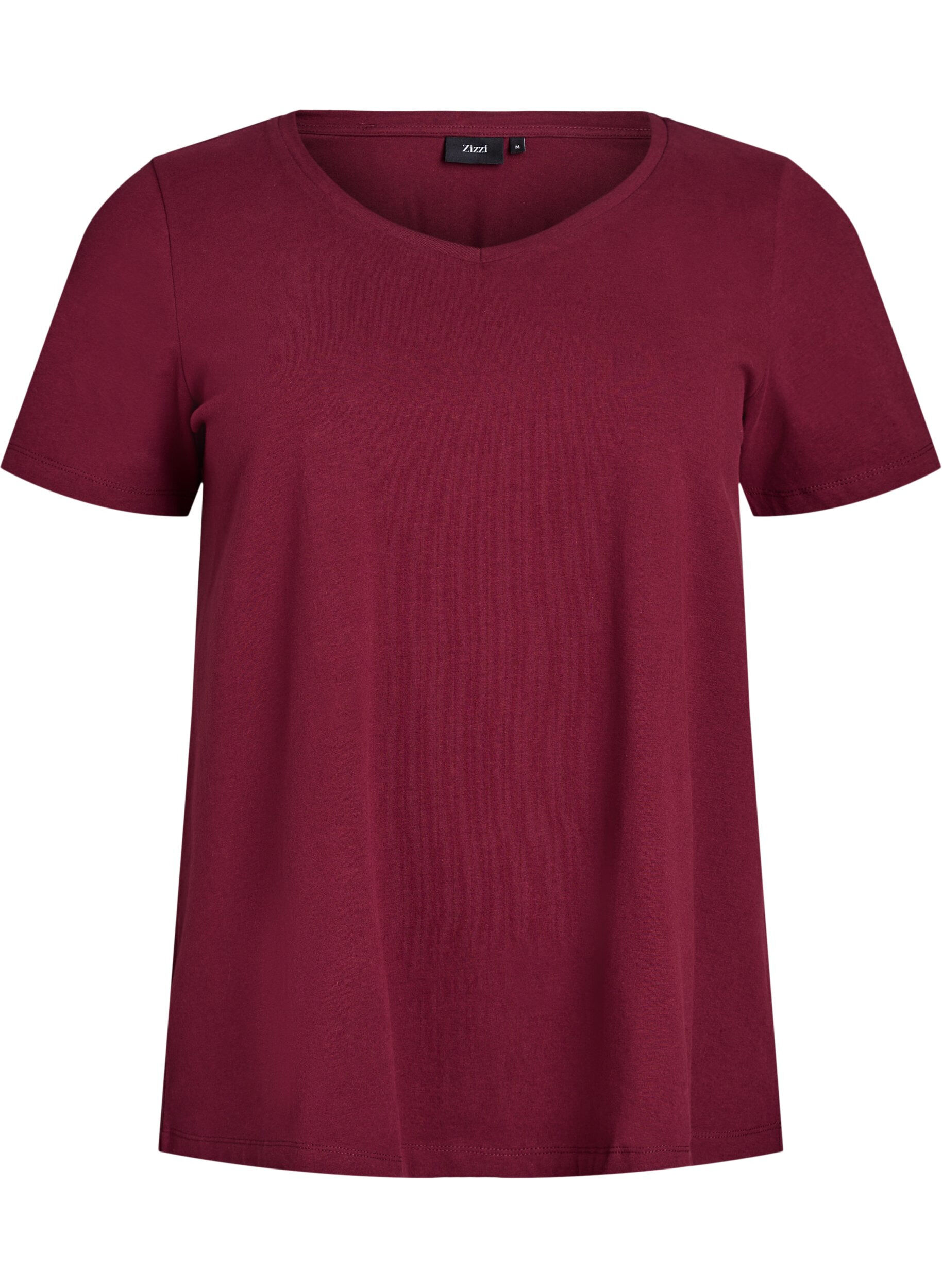Zizzi Einfarbiges basic T-Shirt aus Baumwolle, Dunkles Bordeaux, Packshot image number 0