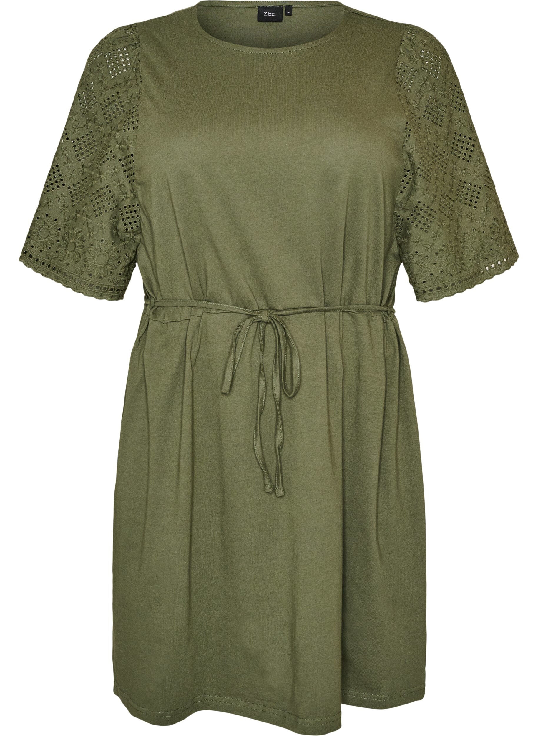 ZizziRobe en coton avec manches en broderie anglaise et ceinture &agrave; nouer, Vert, Packshot image number 0