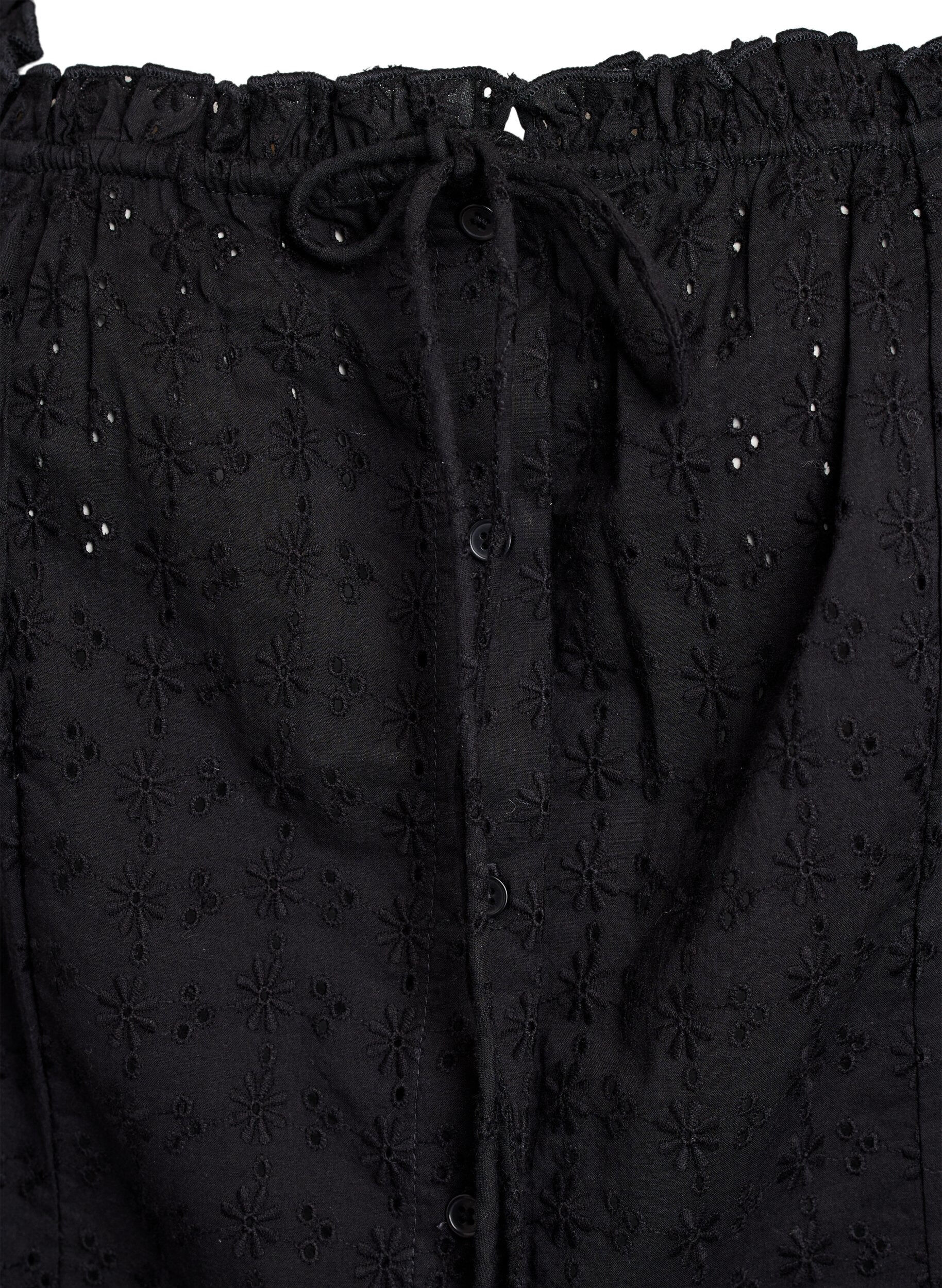 Zizzi&Auml;rmellose Bluse mit Lochstickerei und R&uuml;schen, Schwarz, Packshot image number 2