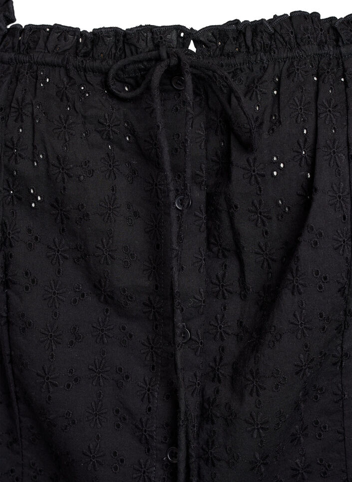 &Auml;rmellose Bluse mit Lochstickerei und R&uuml;schen, Schwarz, Packshot image number 2