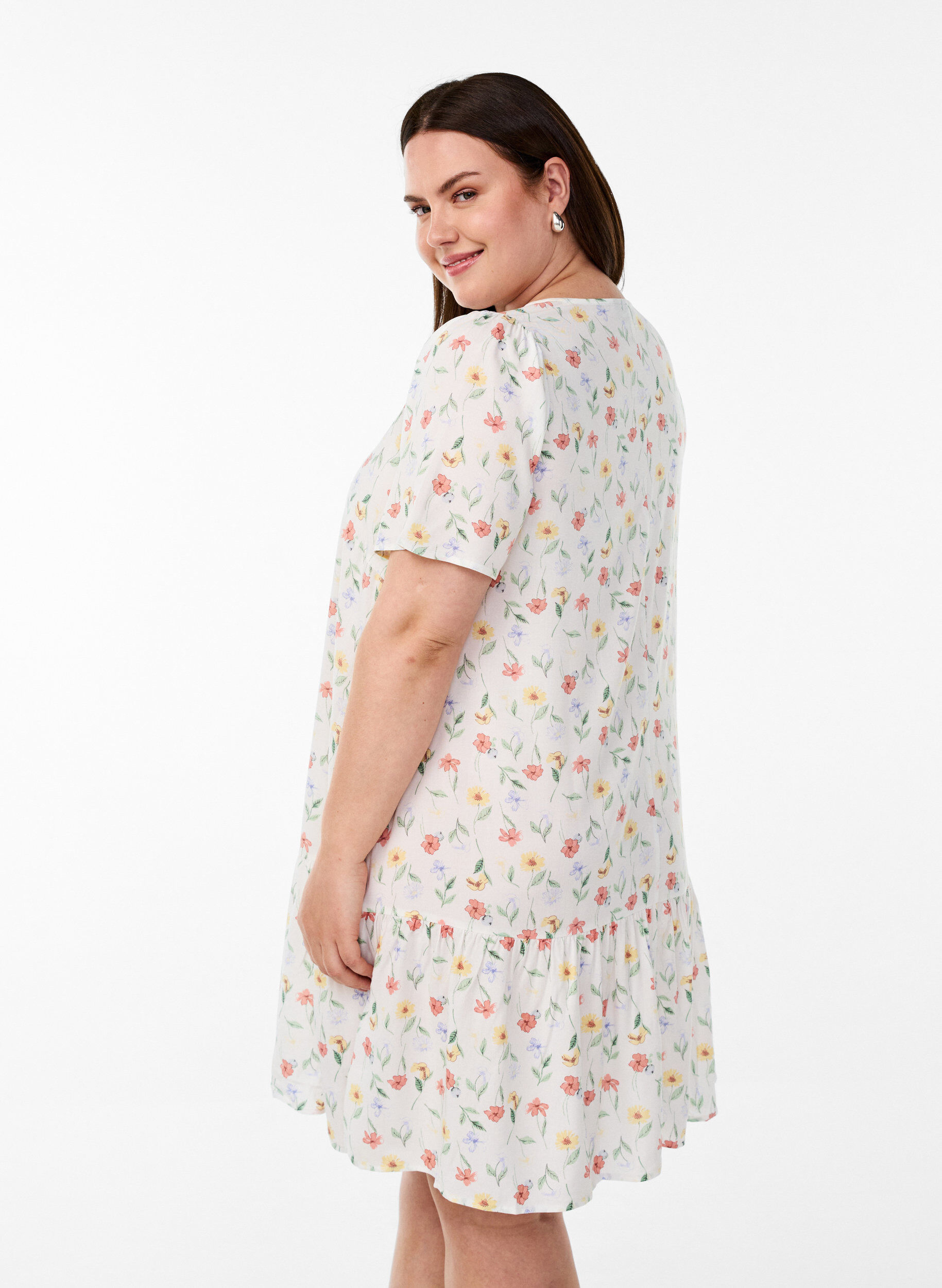 Zizzi Robe en viscose avec d&eacute;coupe, Blanc, Model image number 2