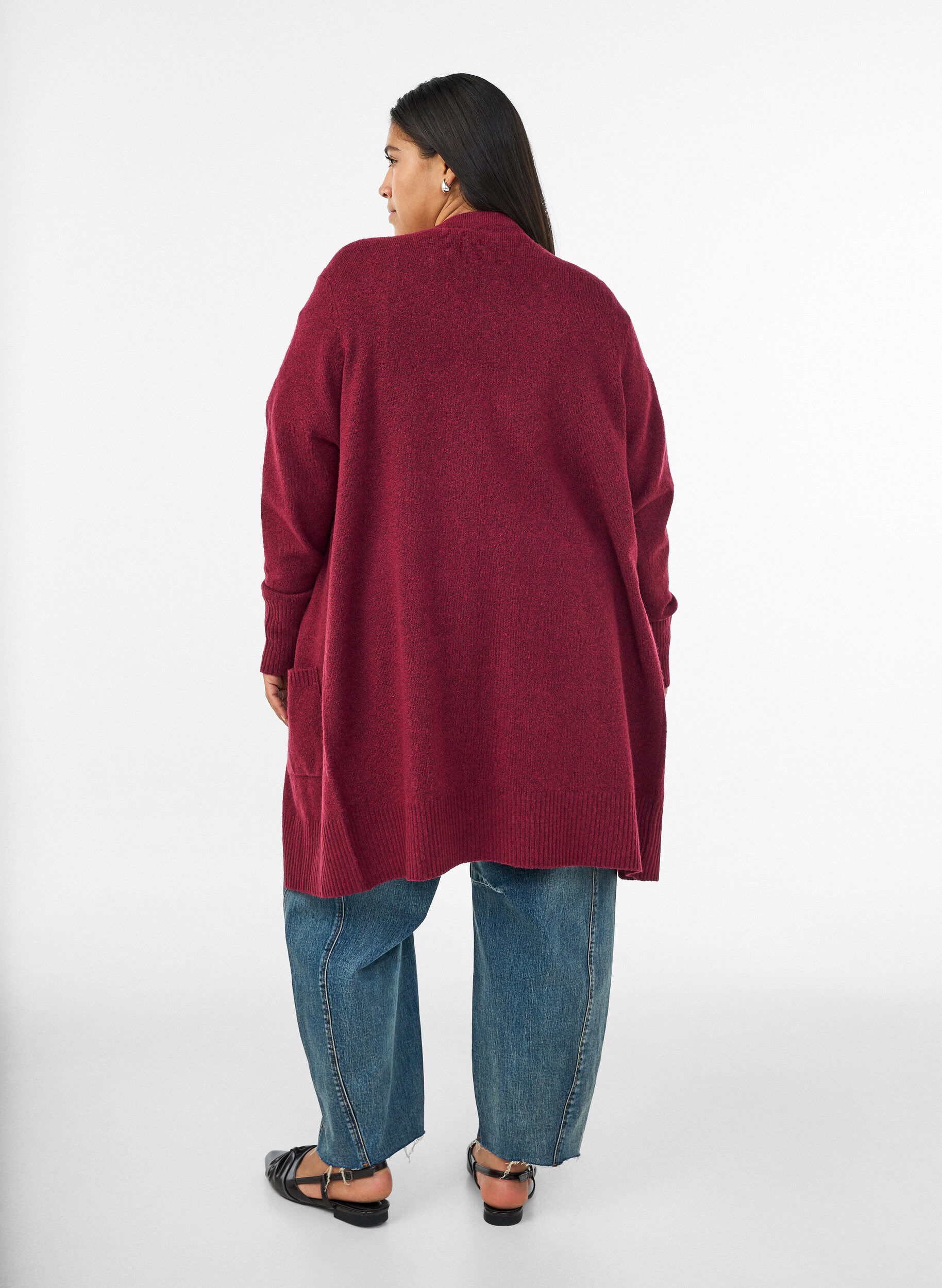 ZizziStrickjacke mit Rippenstrick und Taschen, Rot, Model image number 2