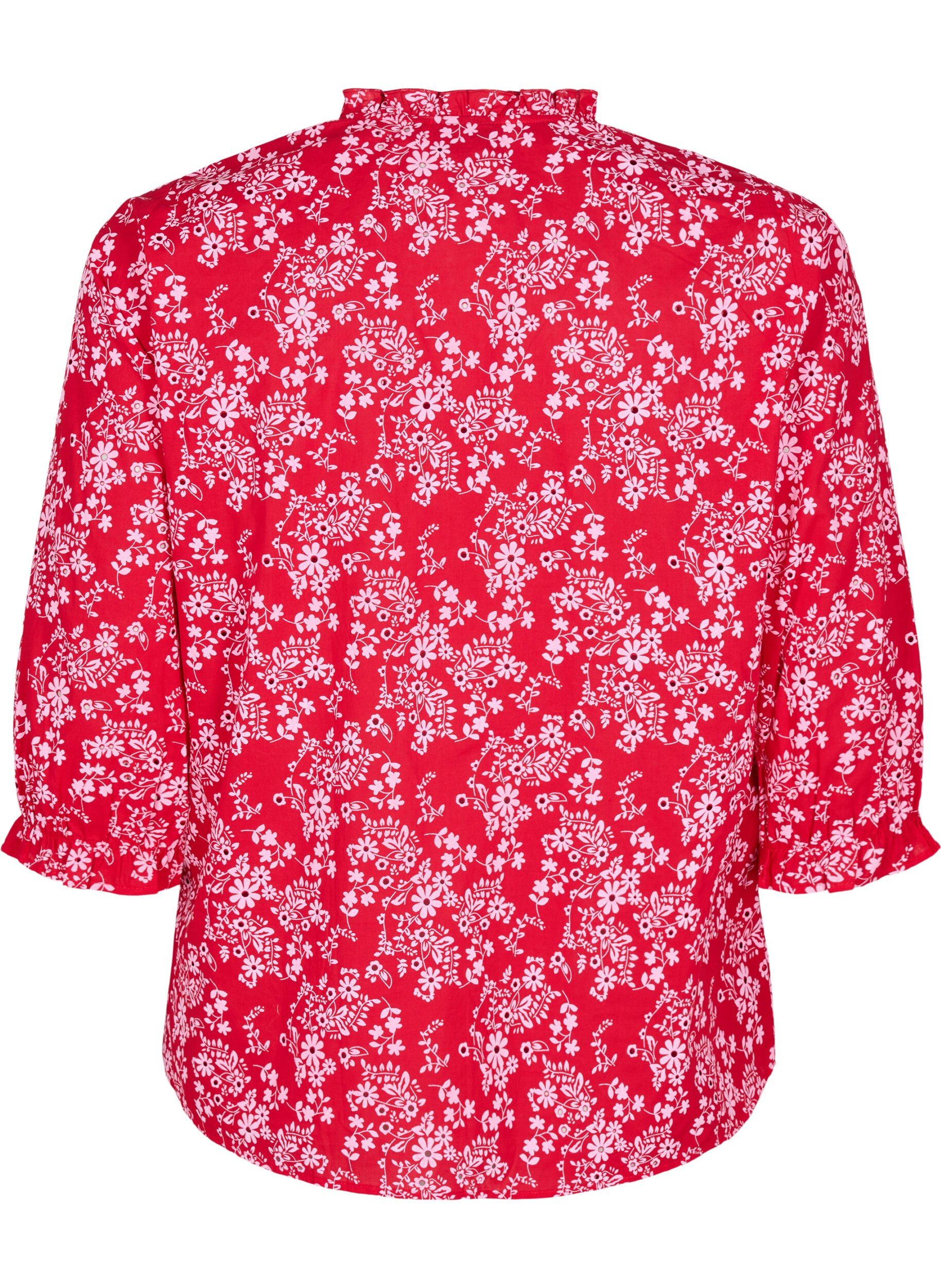 Zizzi Chemisier en coton avec imprim&eacute; floral, Rouge, Packshot image number 1