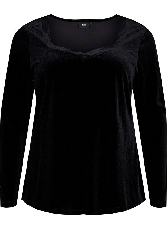 Blouse en velours à manches longues, Black, Packshot image number 0