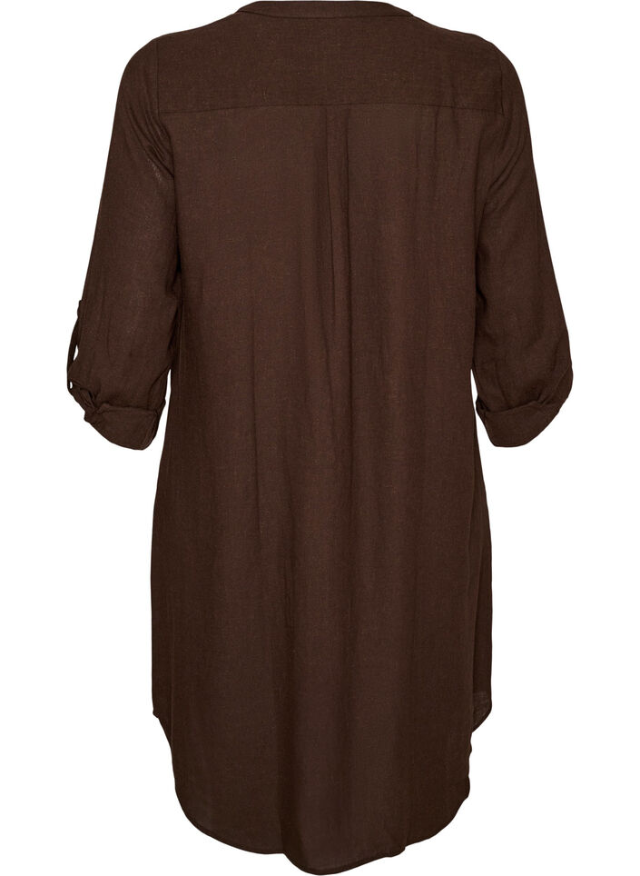 Chemise longue en lin et viscose, Marron, Packshot image number 1