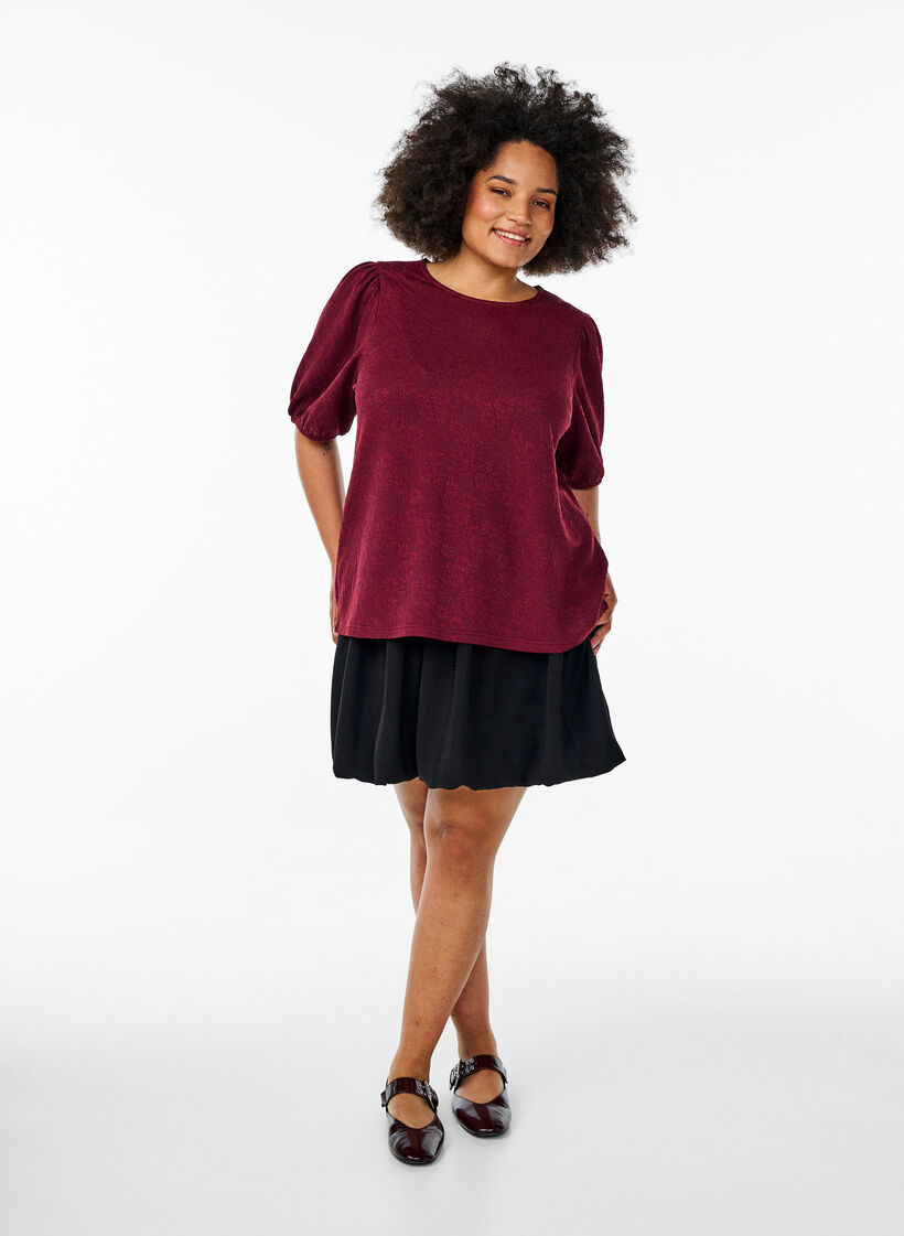 Strukturierte Bluse mit kurzen &Auml;rmeln, Dunkles Bordeaux, Model image number 1