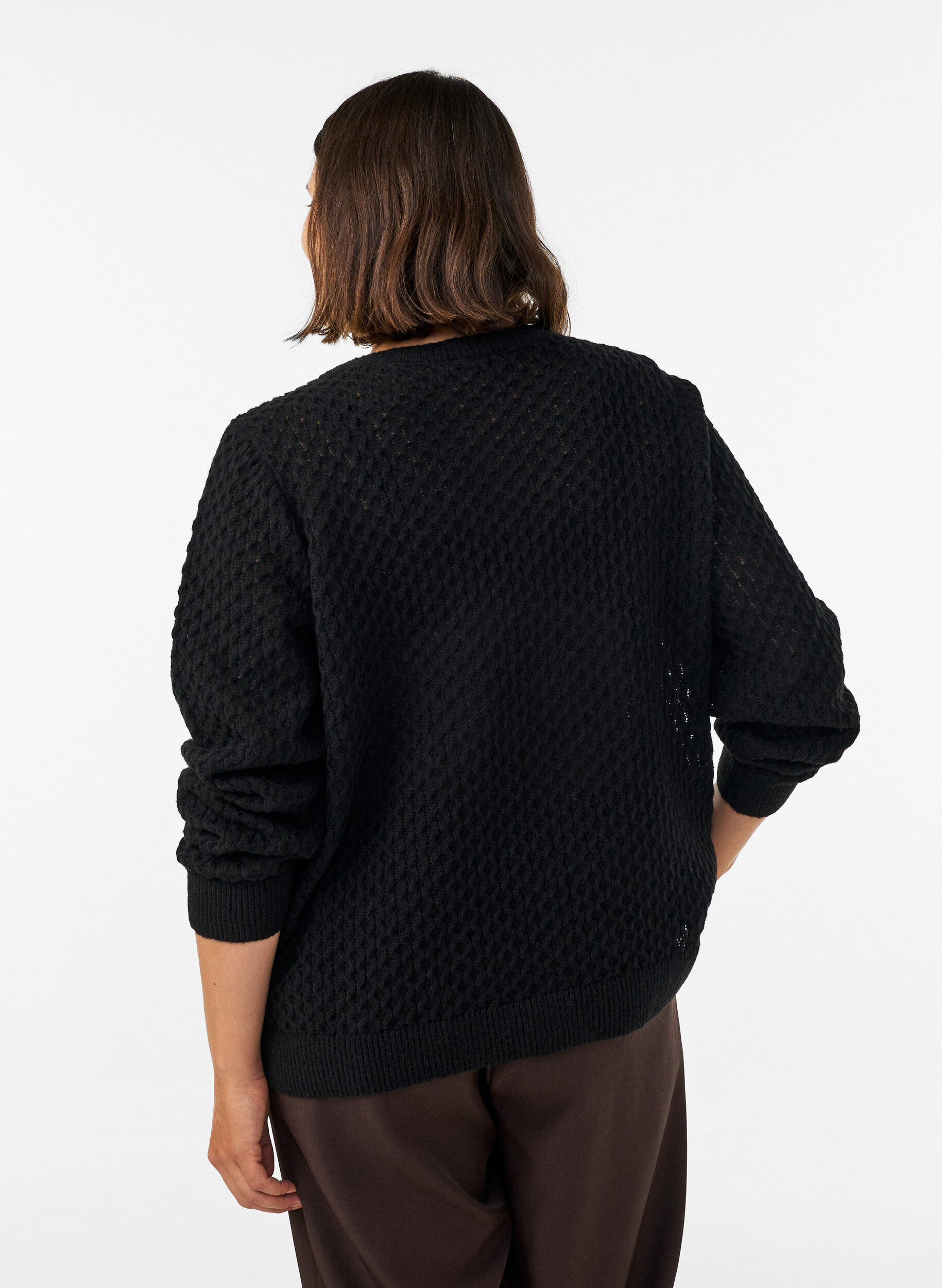 ZizziBlouse en maille avec motif ajour&eacute; textur&eacute;, Noir, Model image number 2