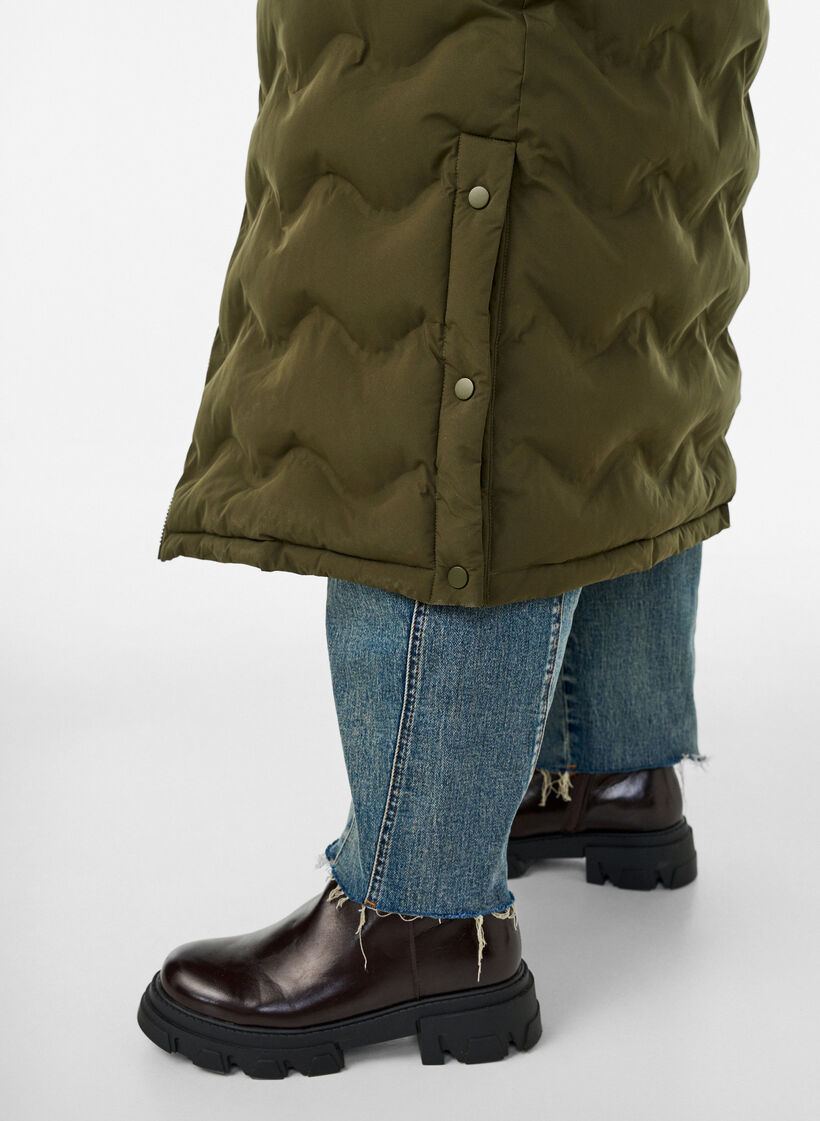 Doudoune longue &agrave; capuche avec motif vagues, Vert Kaki, Model