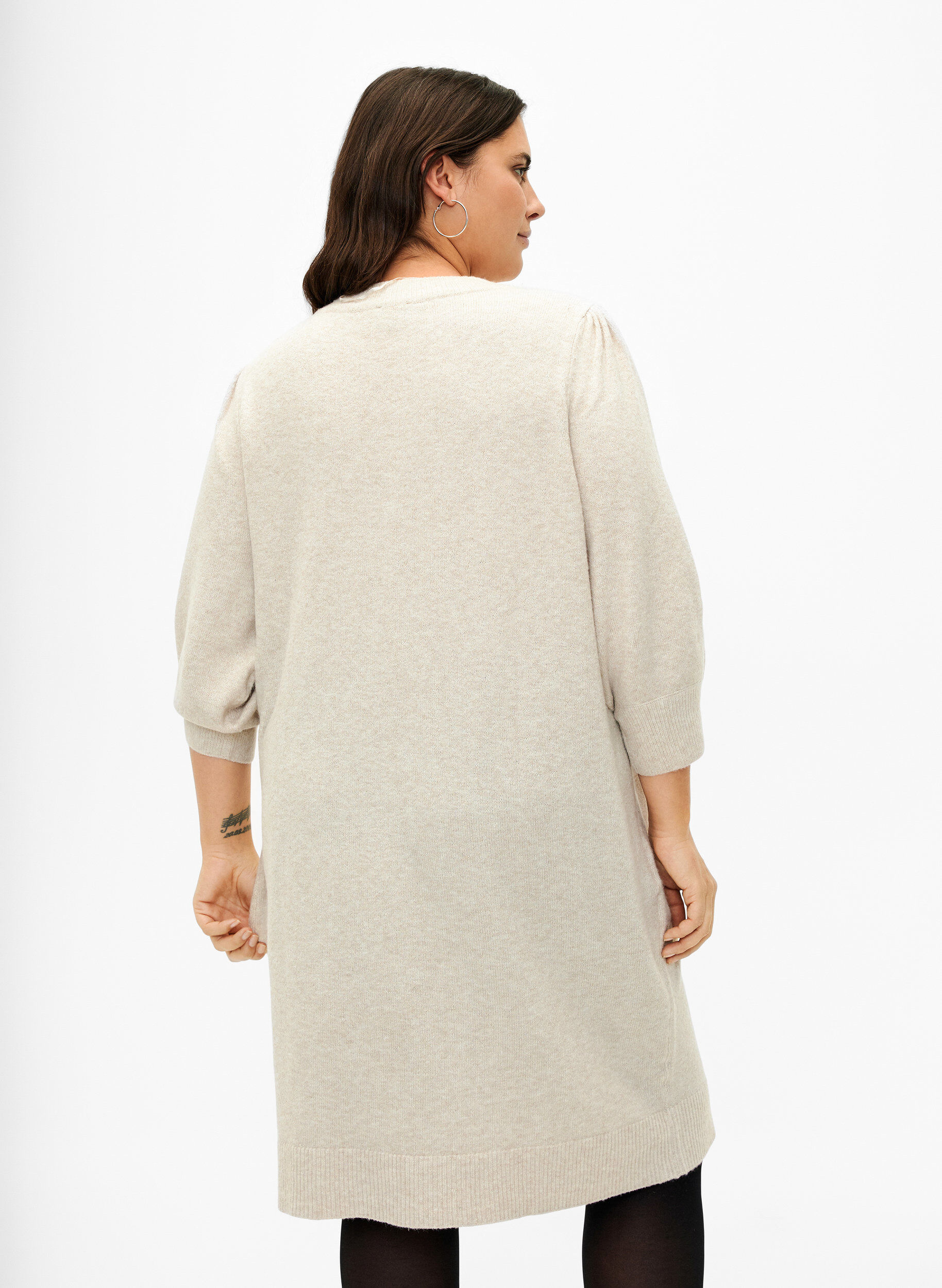 Zizzi Robe en tricot avec manches 3/4 bouffantes, Pumice S./White Mel., Model image number 1