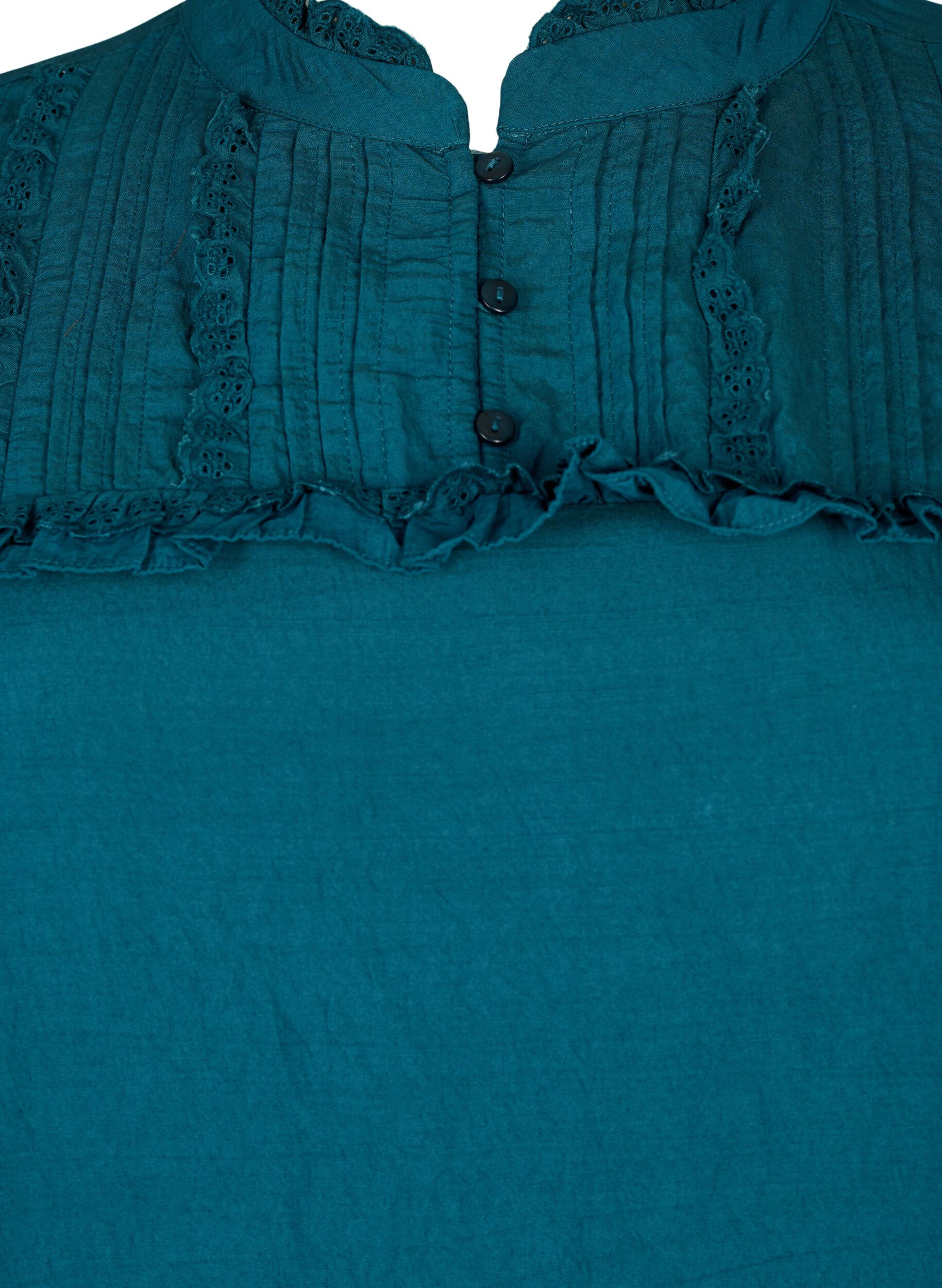 Zizzi Kleid aus Viskose mit Lochstickerei und R&uuml;schendetails, Reflecting Pond, Packshot image number 2