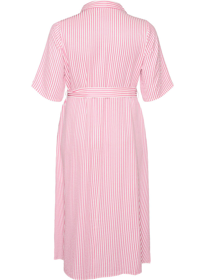 Kn&ouml;chellanges Hemdblusenkleid mit Bindeg&uuml;rtel und Streifen, Pink, Packshot image number 1