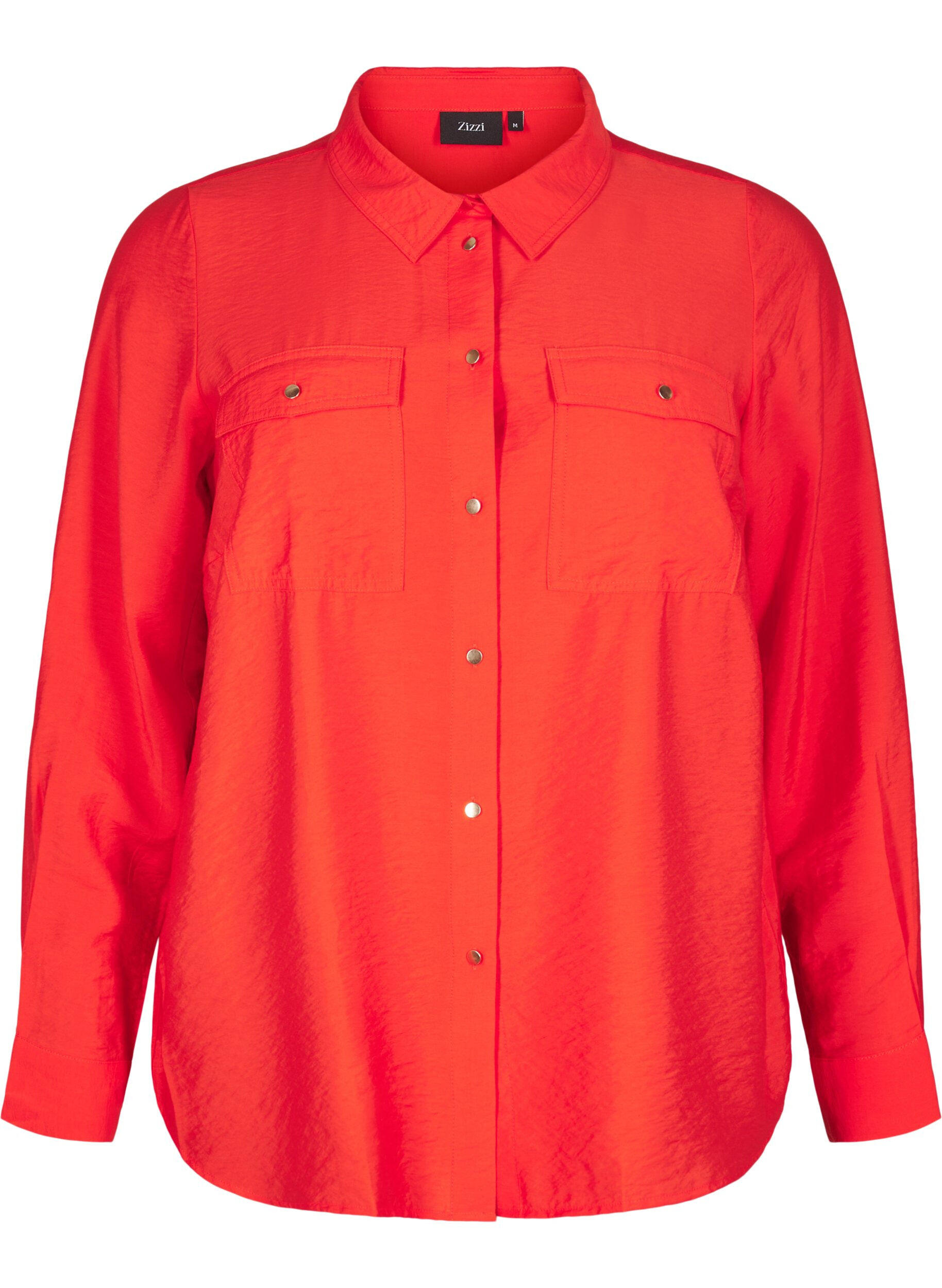 Zizzi Hemd mit Kragen und Brusttaschen, Rot, Packshot image number 0