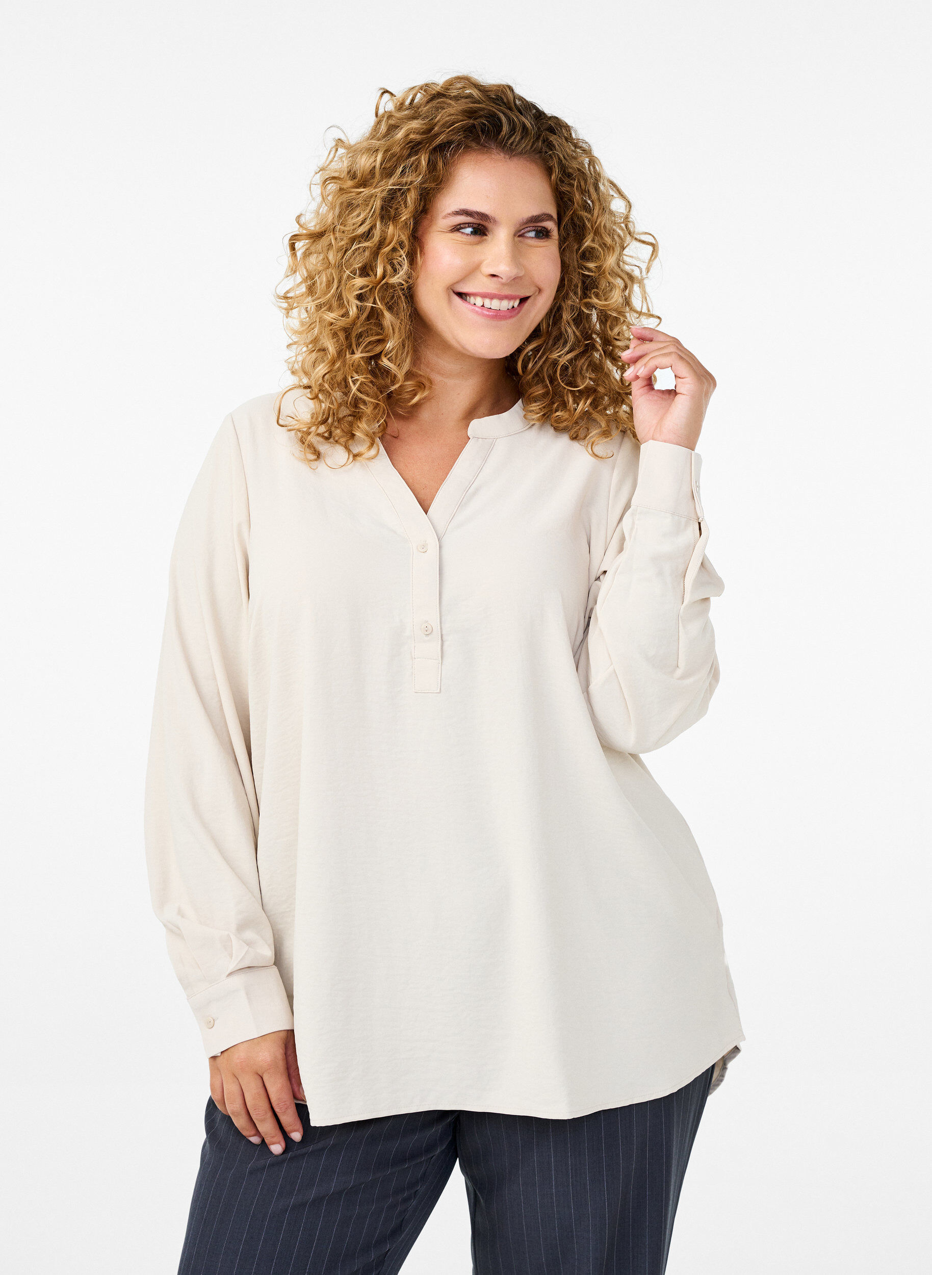 FLASH - Bluse mit langen &Auml;rmeln, Beige, Model