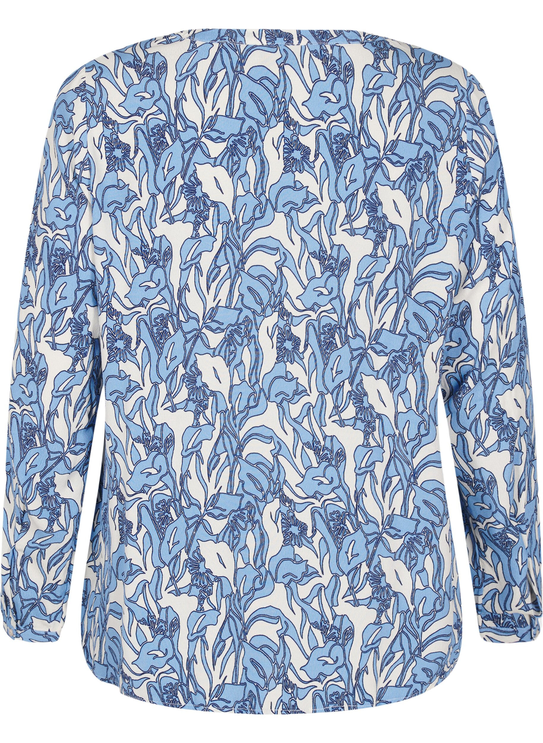 Zizzi Lang&auml;rmelige Bluse mit Print und V-Ausschnitt, Vanille, Packshot image number 1