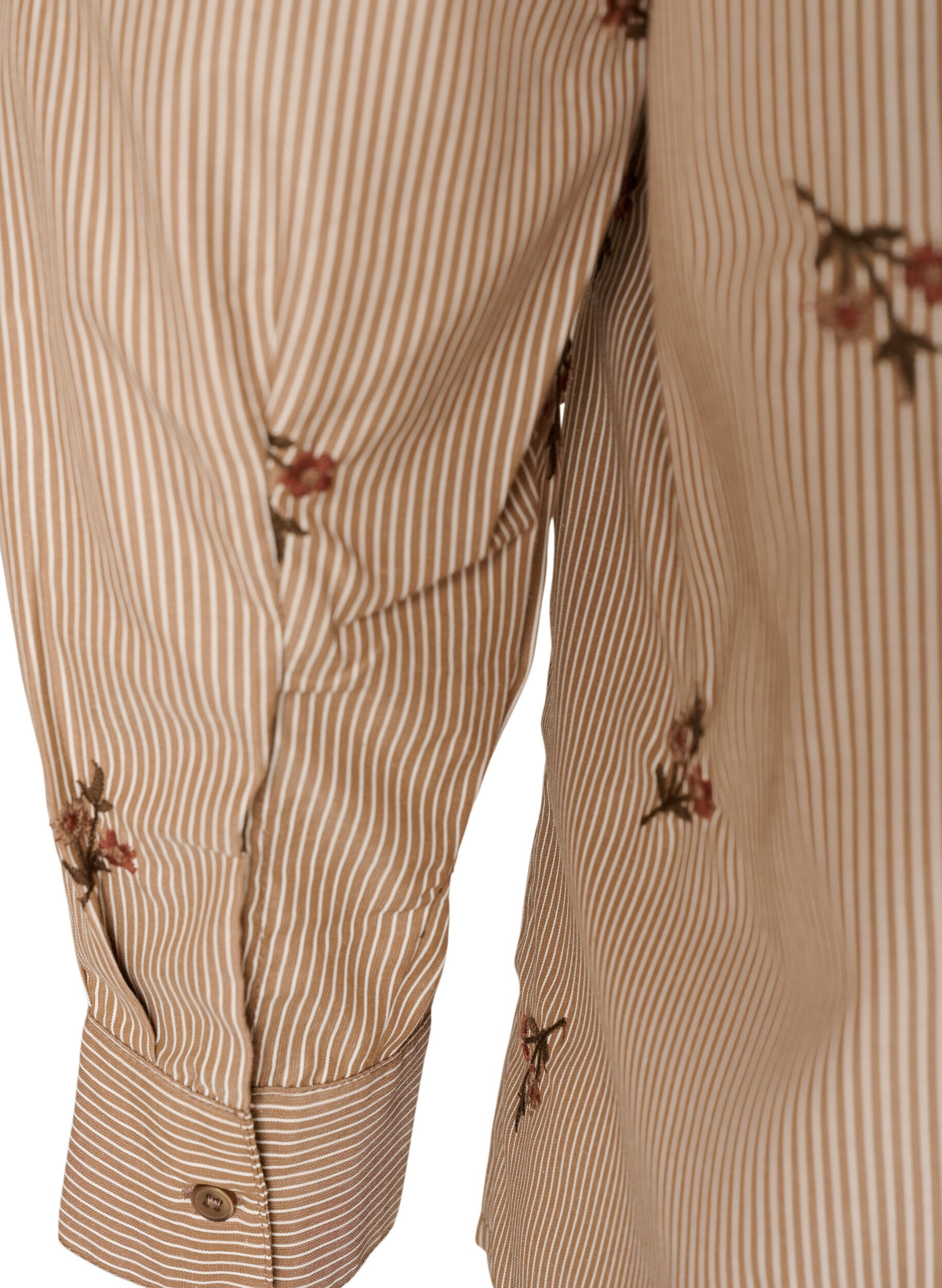 ZizziGestreifte Bluse mit bestickten Blumen, Braun, Packshot image number 3