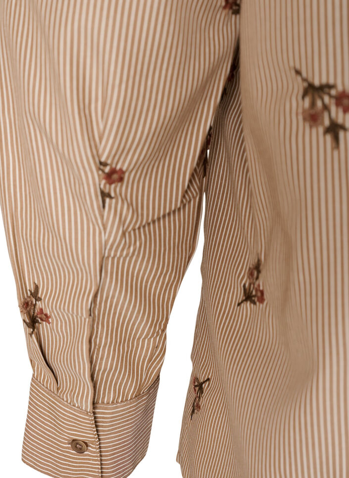 Chemise &agrave; rayures avec fleurs brod&eacute;es, Marron, Packshot