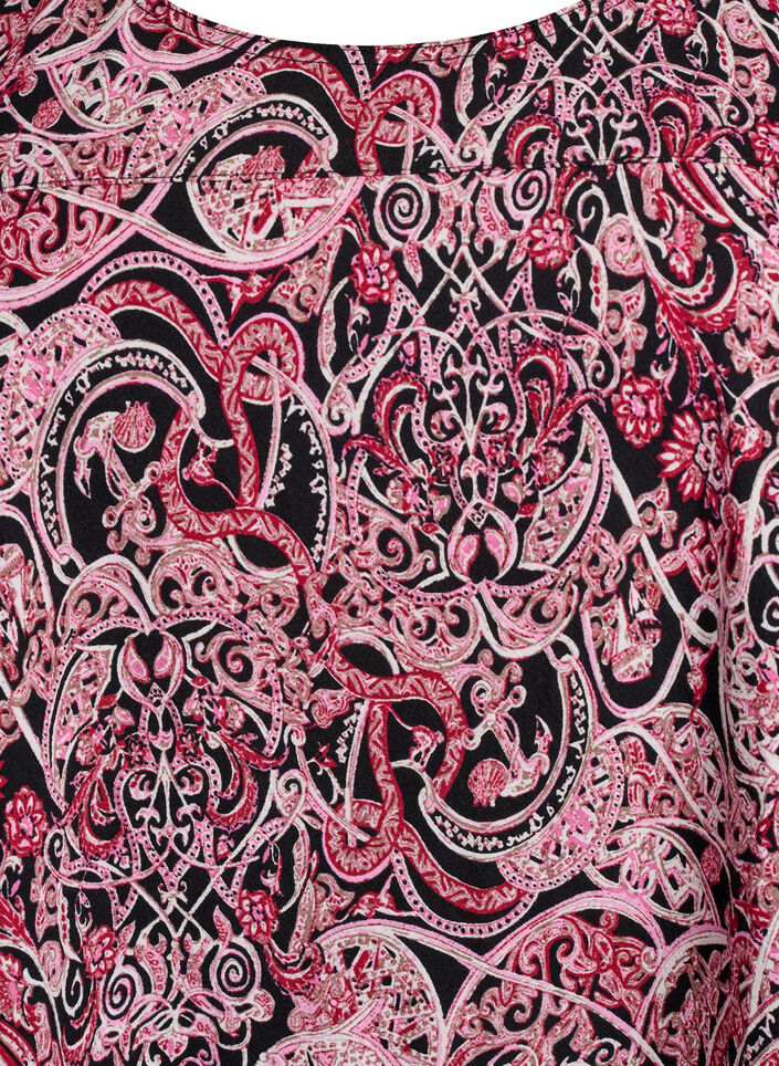 Kurz&auml;rmliges Baumwollkleid mit Print, Schwarz, Packshot image number 2
