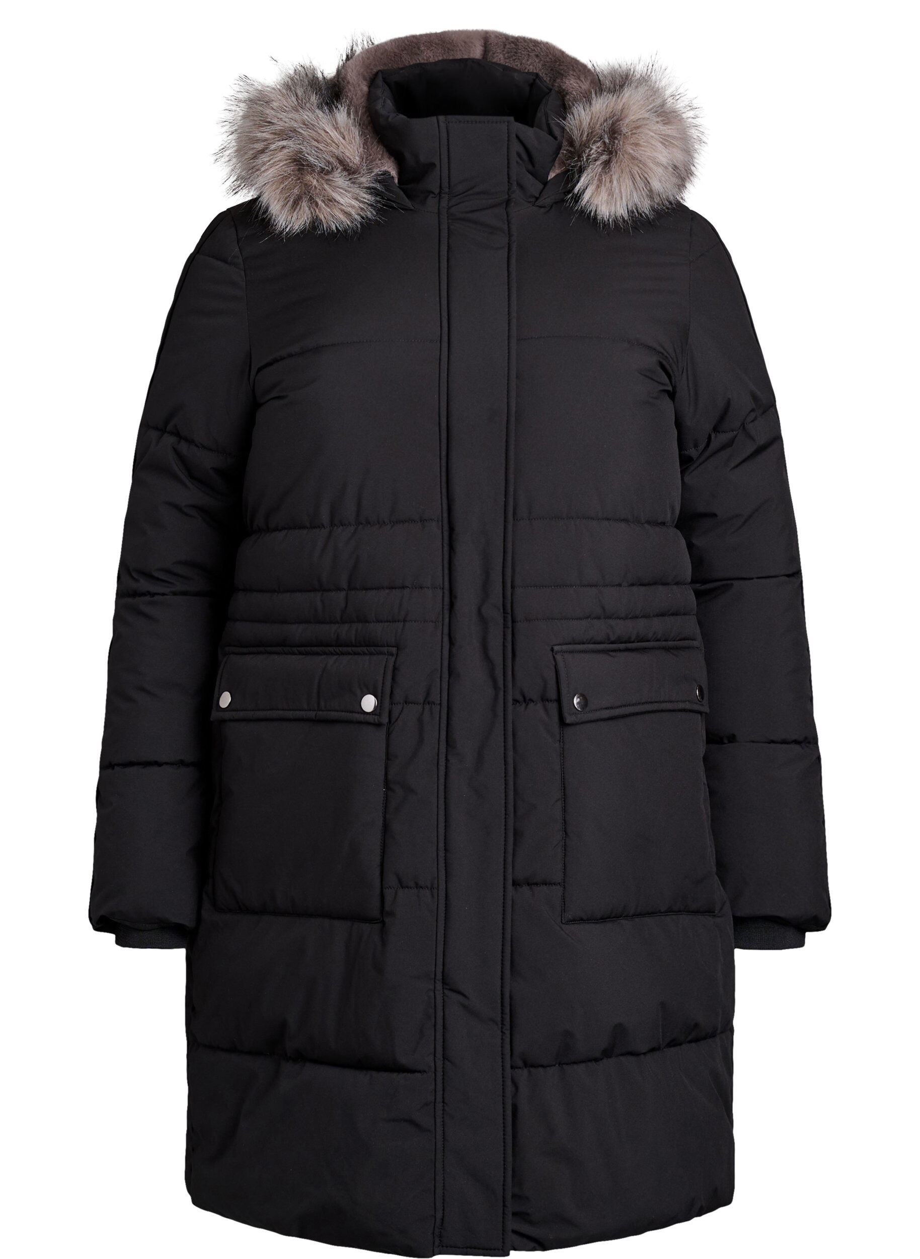 Zizzi Wasserabweisender Parka mit Kunstpelzkragen, Schwarz, Packshot image number 0