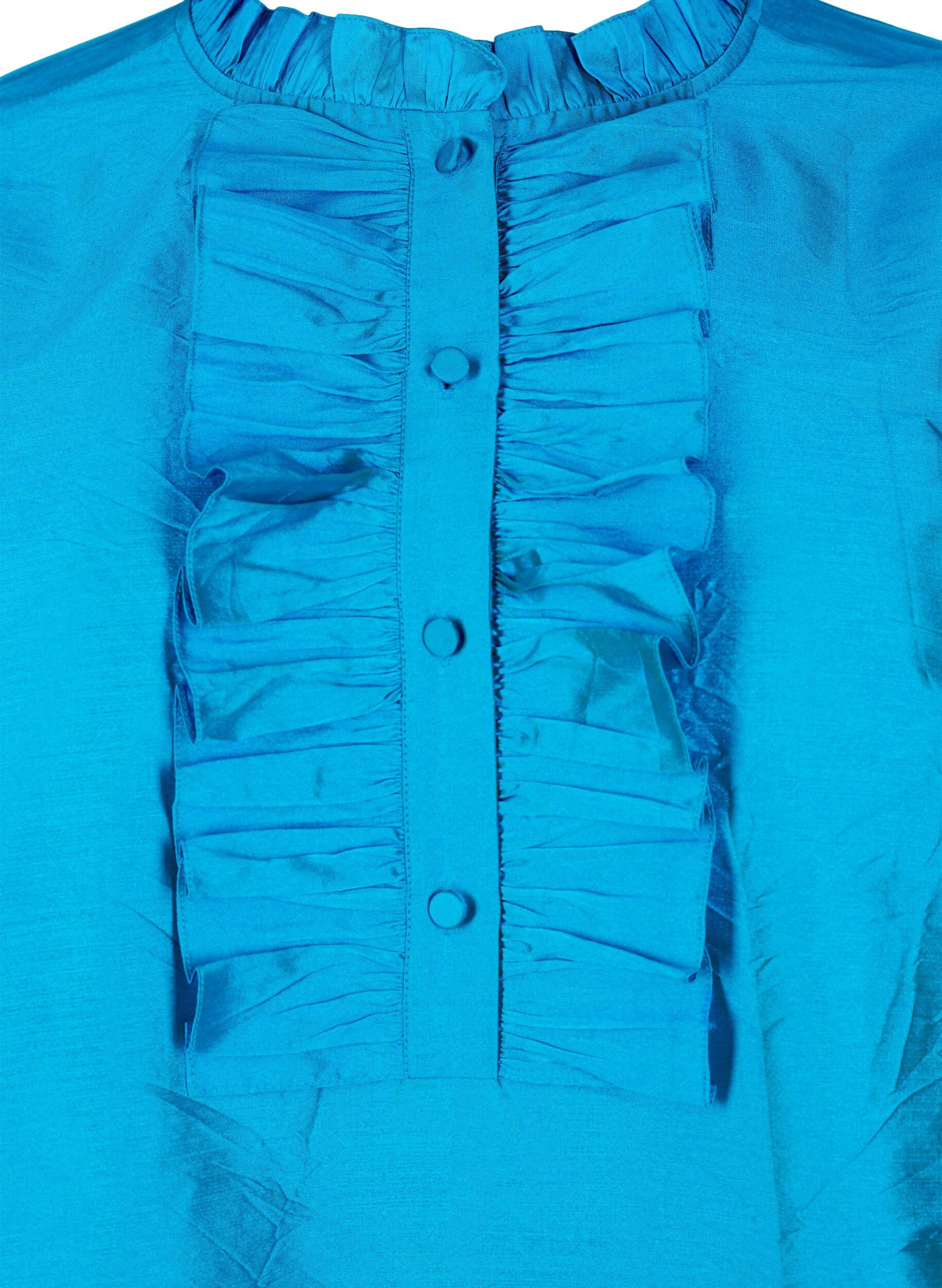 Zizzi Gl&auml;nzende Hemdbluse mit R&uuml;schen, Diva Blue, Packshot image number 2