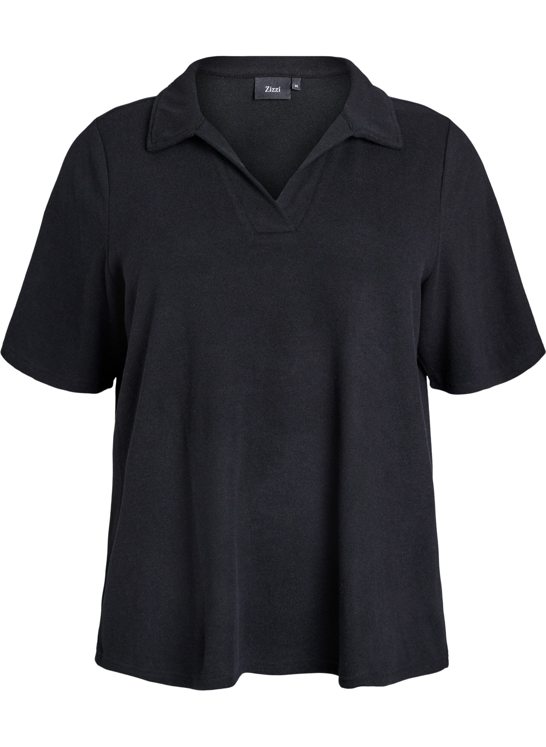 Zizzi Blouse en jersey avec col et manches courtes, Noir, Packshot image number 0