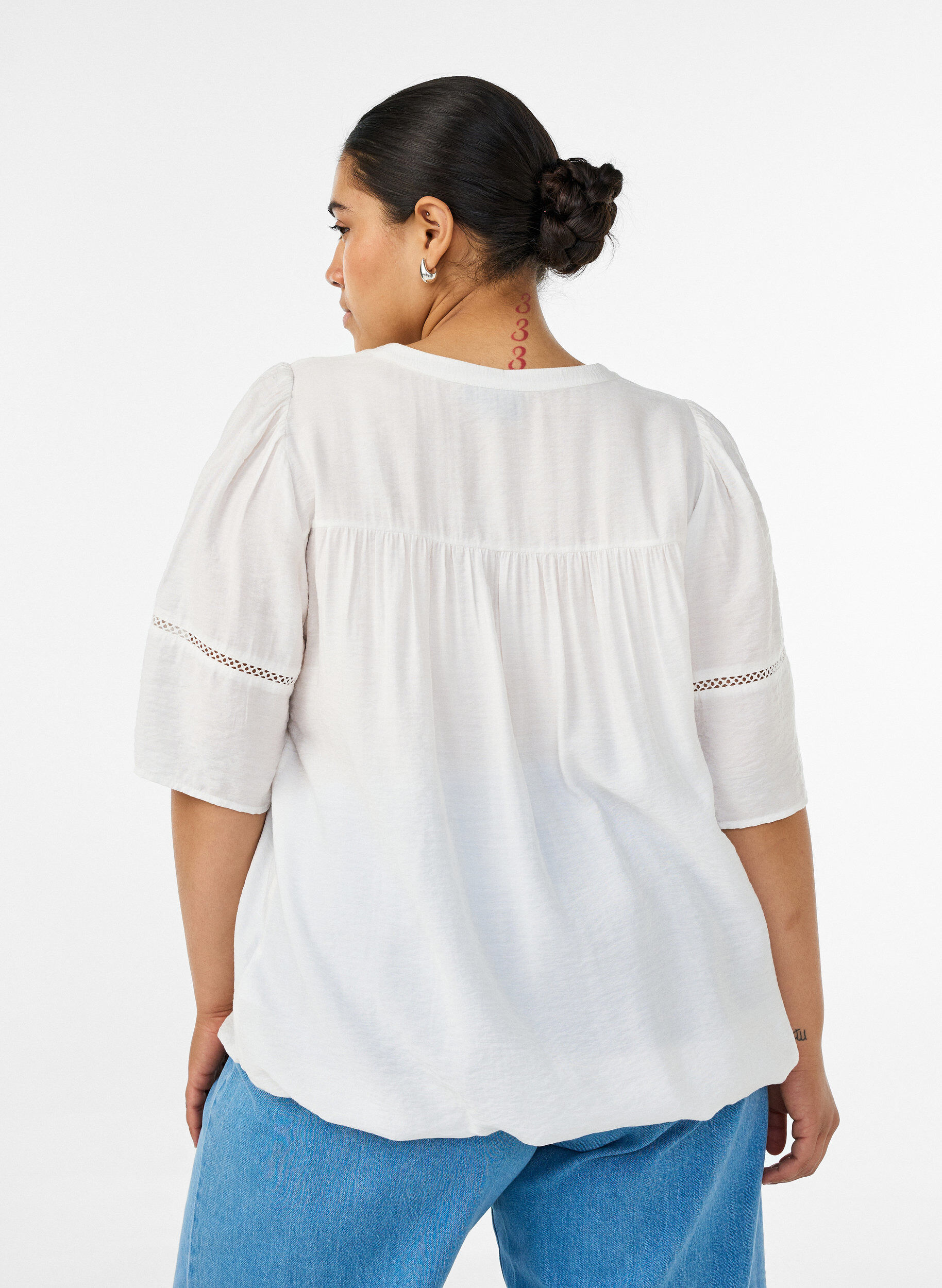 ZizziBlouse en viscose avec nervures et effet ballon, Vanille, Model image number 2